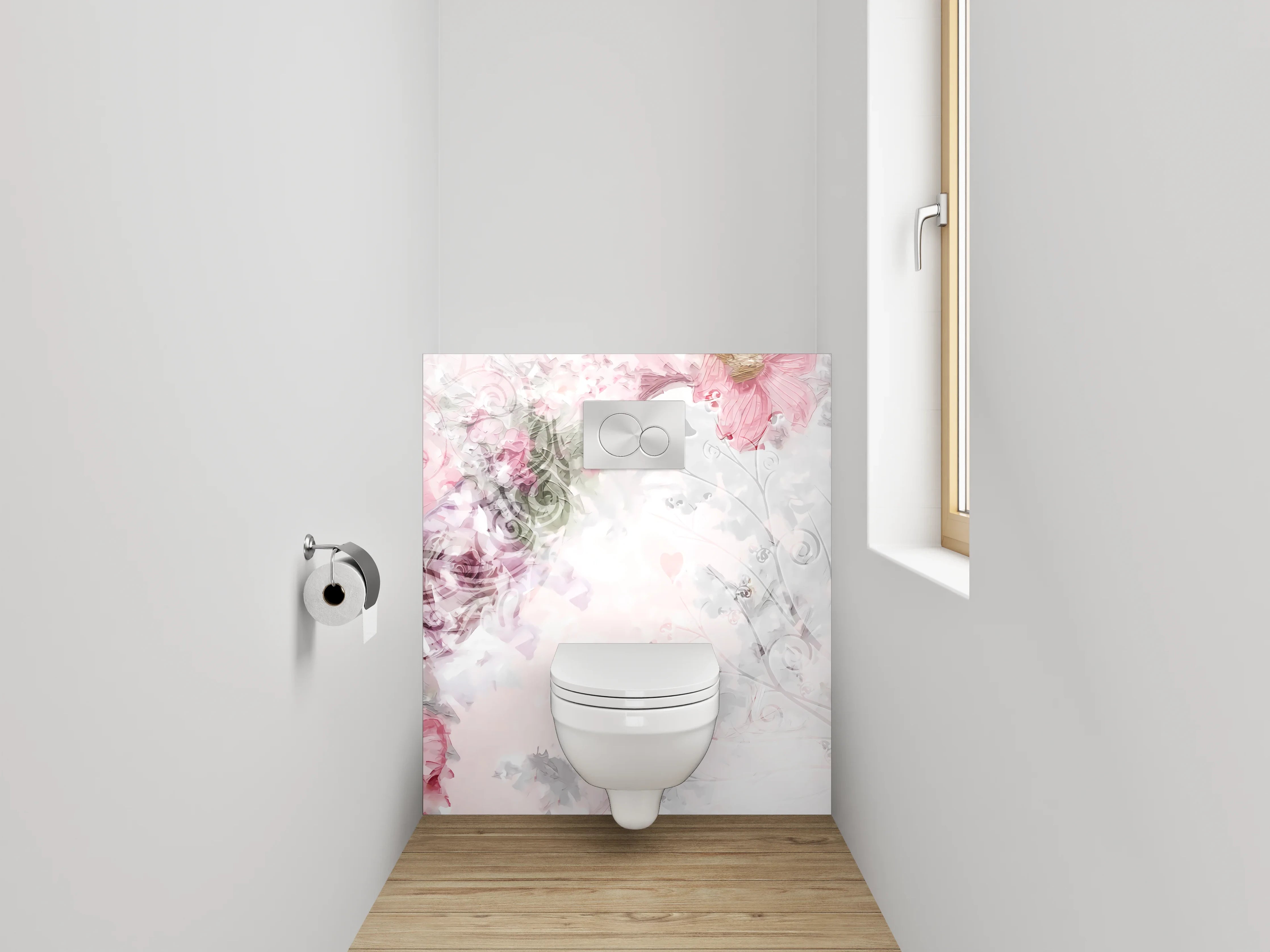 WC-Rückwand - Florales Aquarell in zarten Pastelltönen