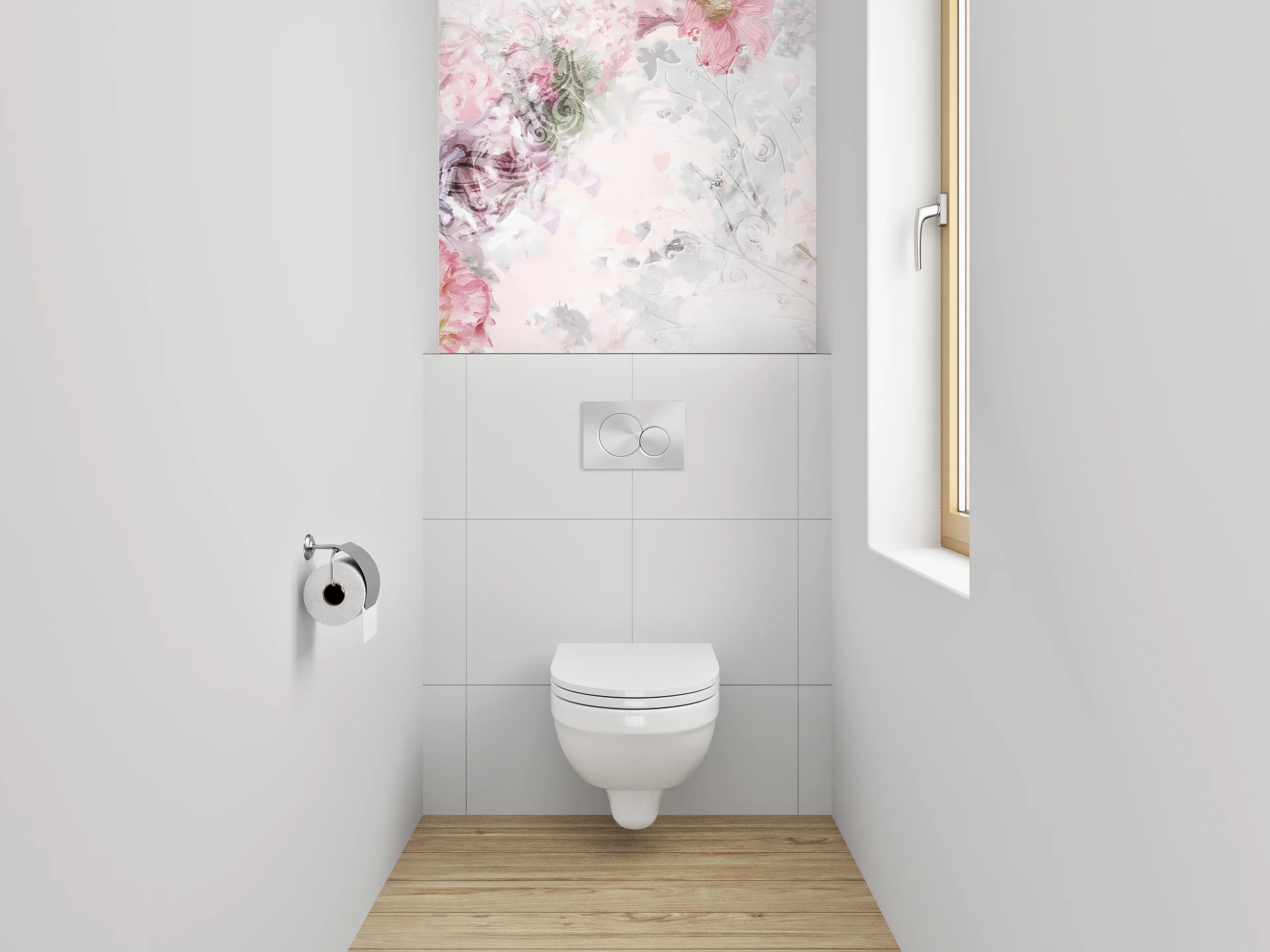 WC-Rückwand - Florales Aquarell in zarten Pastelltönen