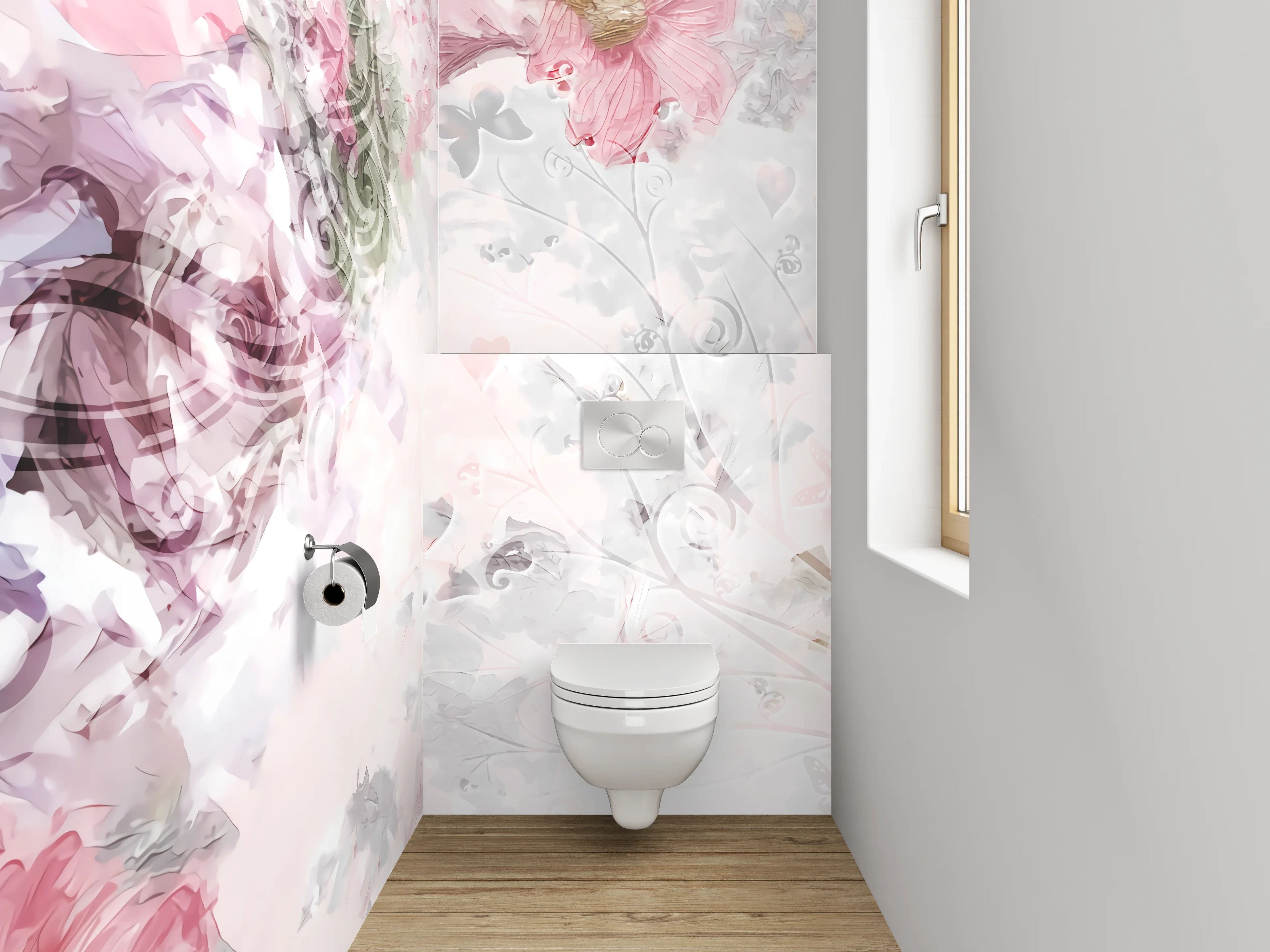 WC-Rückwand - Florales Aquarell in zarten Pastelltönen