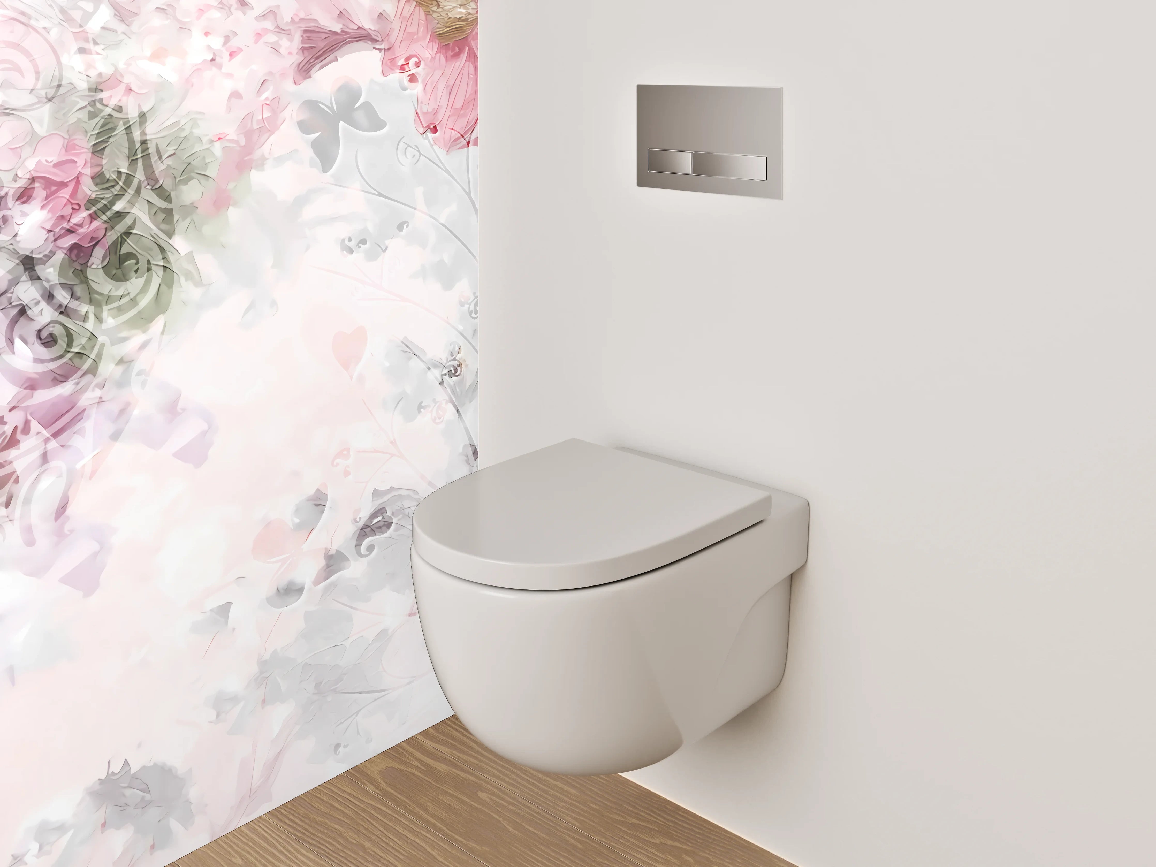 WC-Rückwand - Florales Aquarell in zarten Pastelltönen