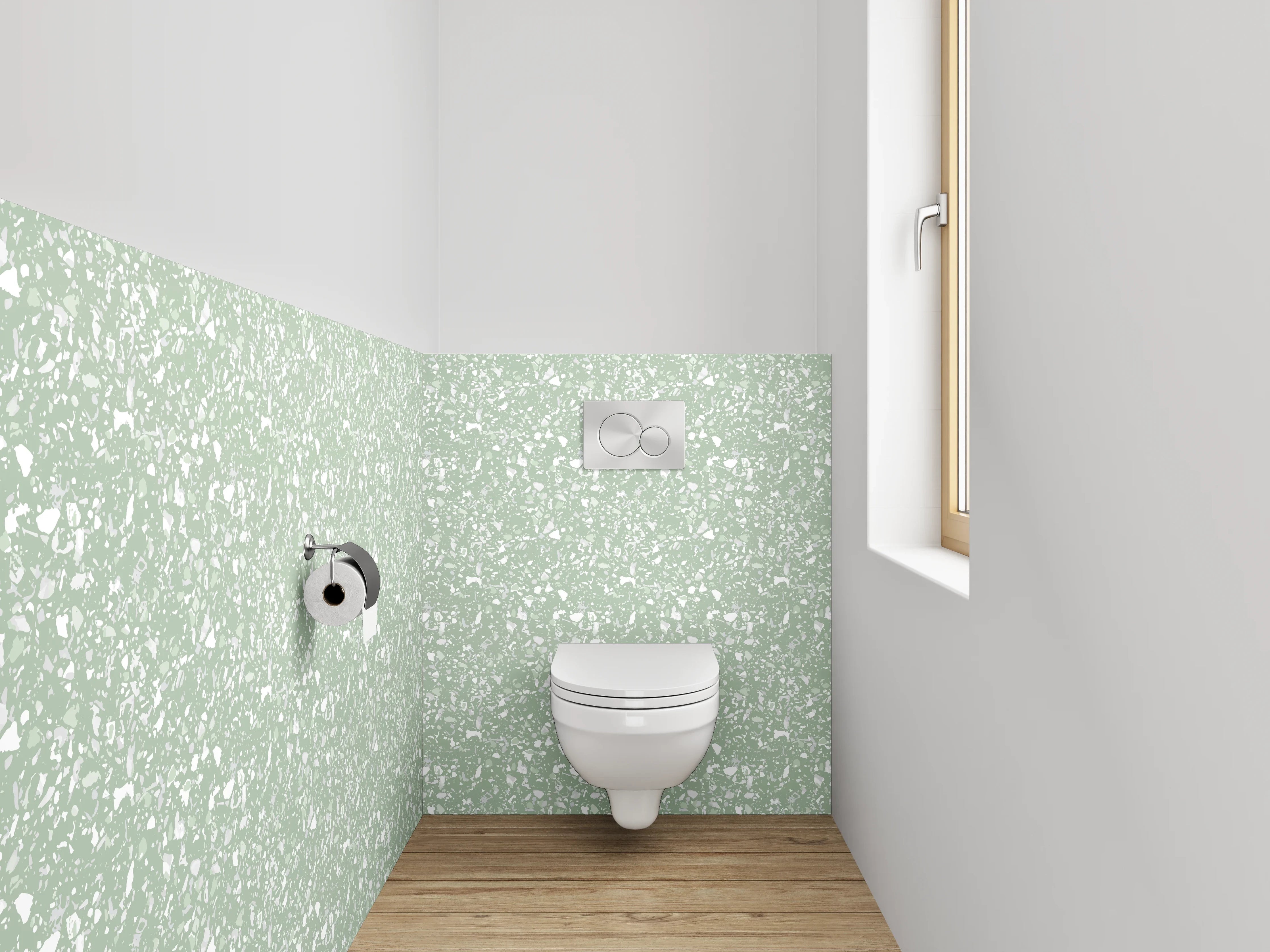 WC-Rückwand - Florales Blattmuster Grün Weiß