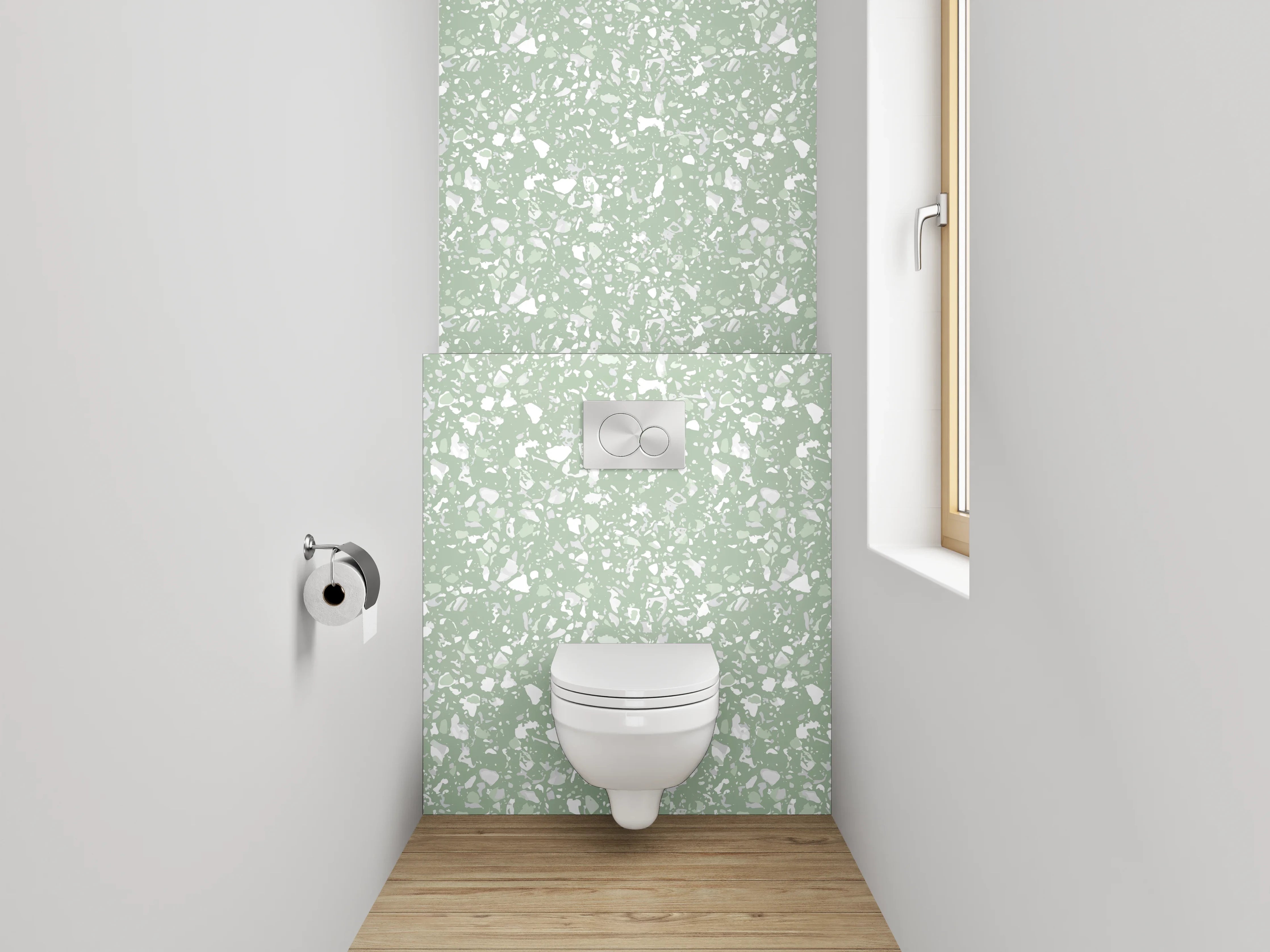 WC-Rückwand - Florales Blattmuster Grün Weiß