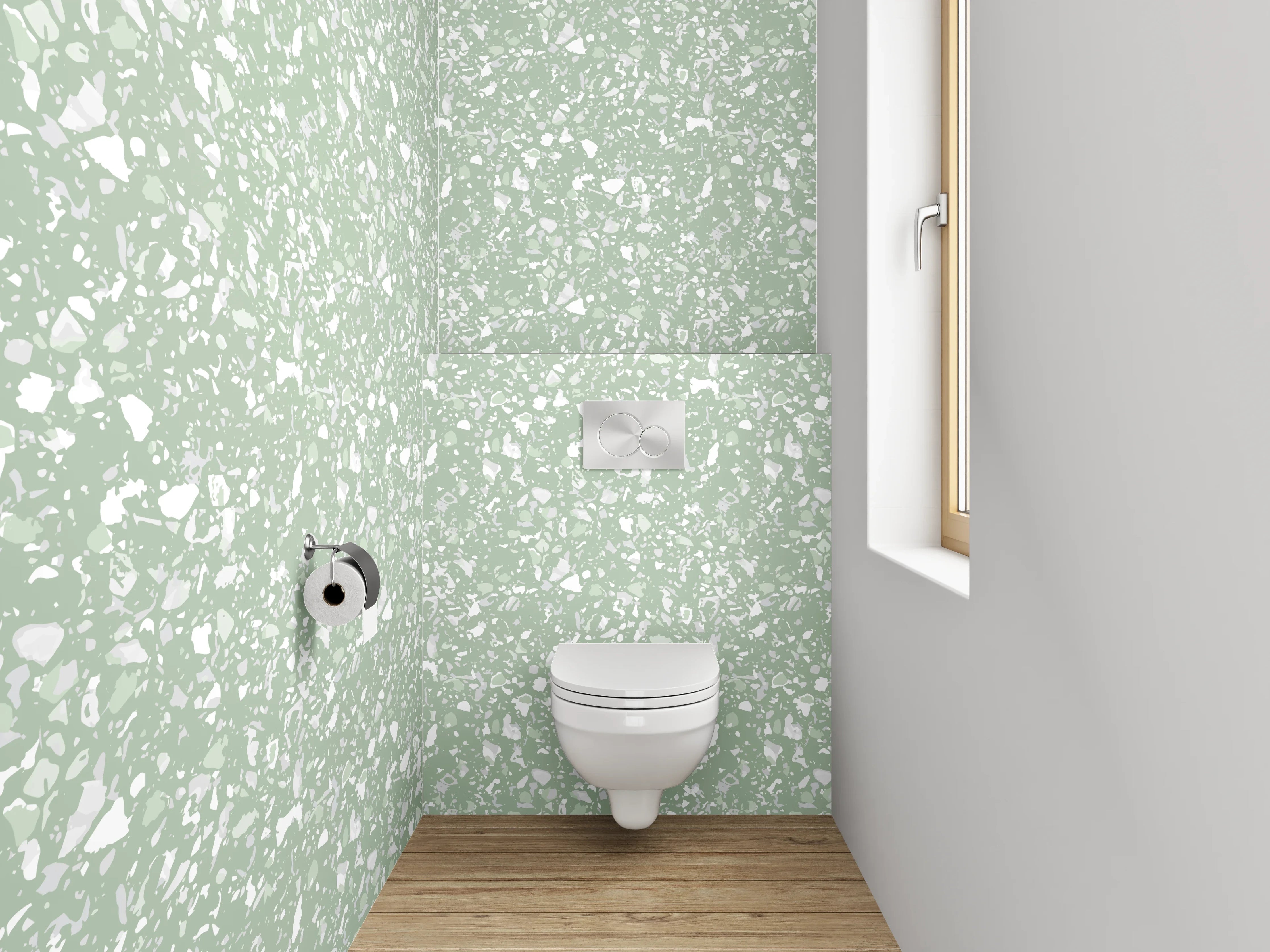 WC-Rückwand - Florales Blattmuster Grün Weiß