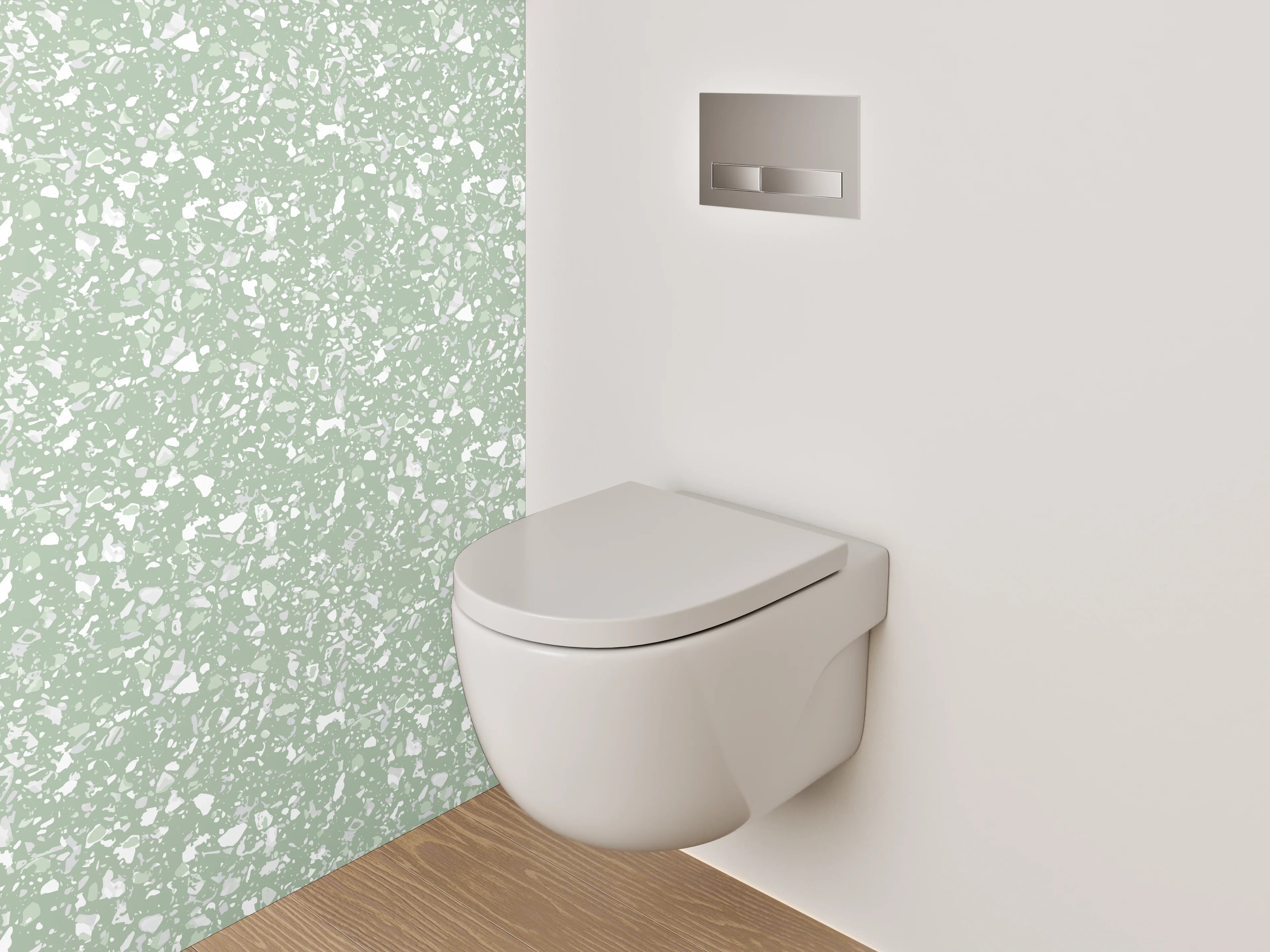 WC-Rückwand - Florales Blattmuster Grün Weiß