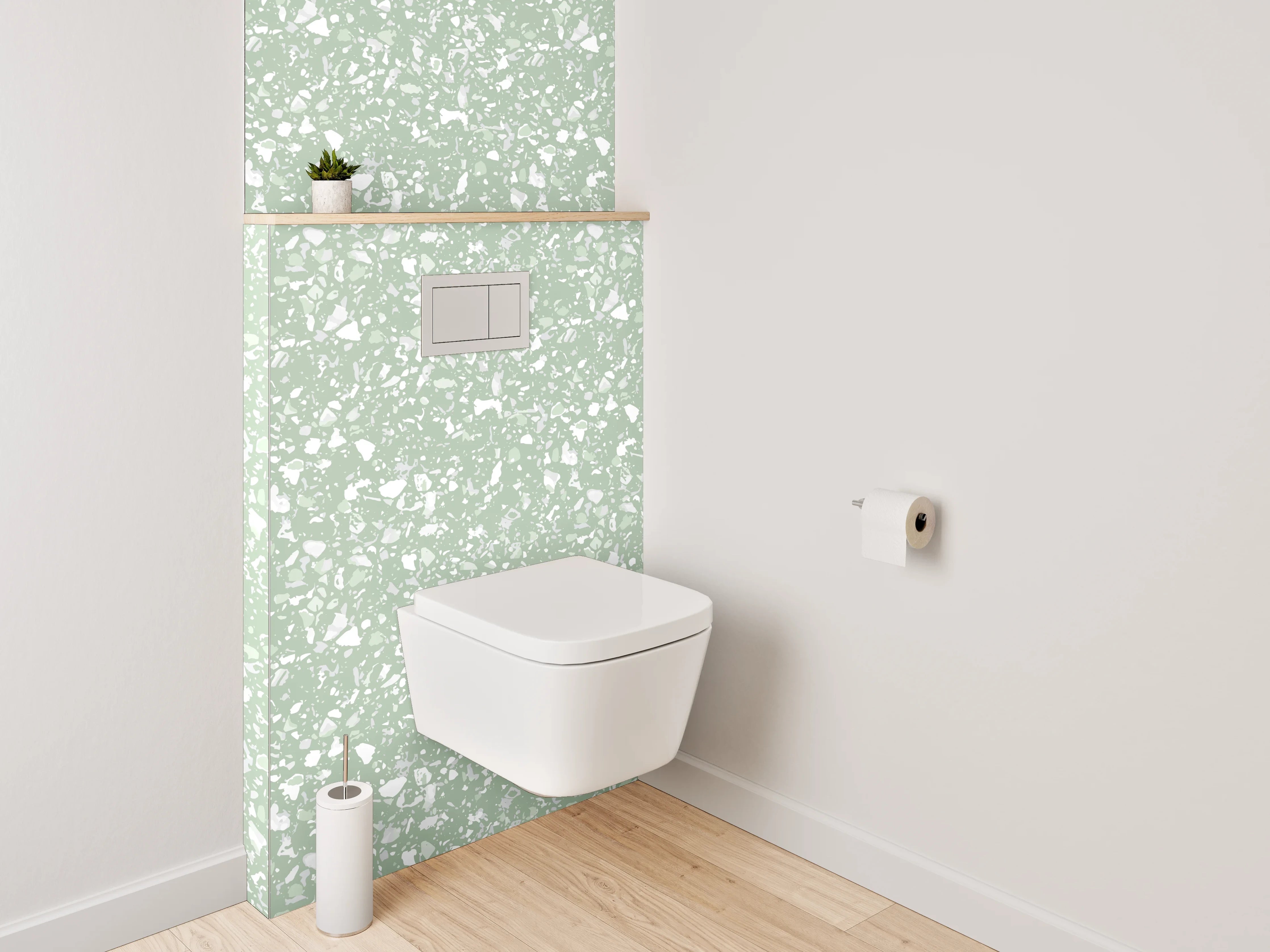 WC-Rückwand - Florales Blattmuster Grün Weiß