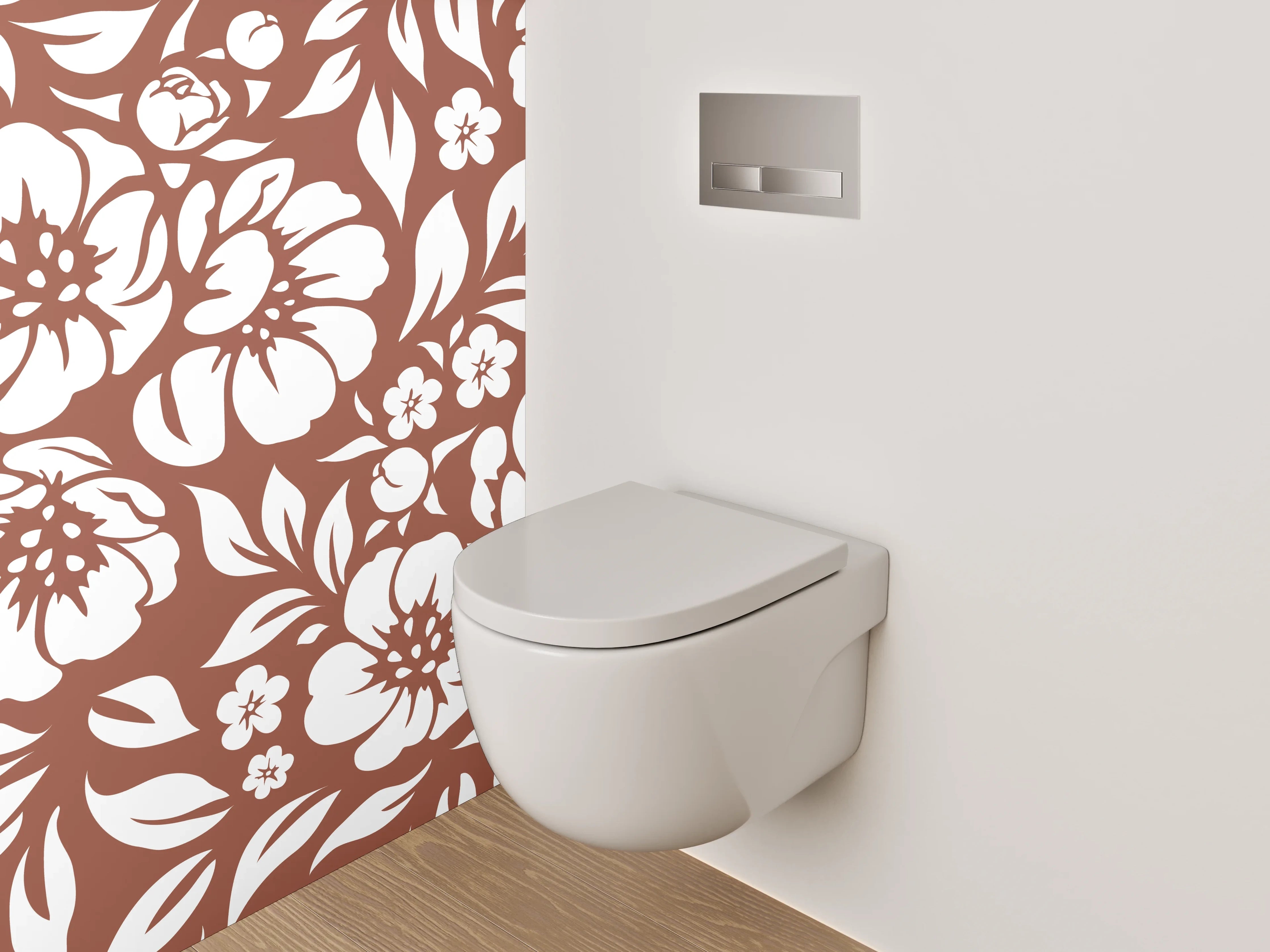 WC-Rückwand - Florales Blütenmuster Braun-Weiß Dekor