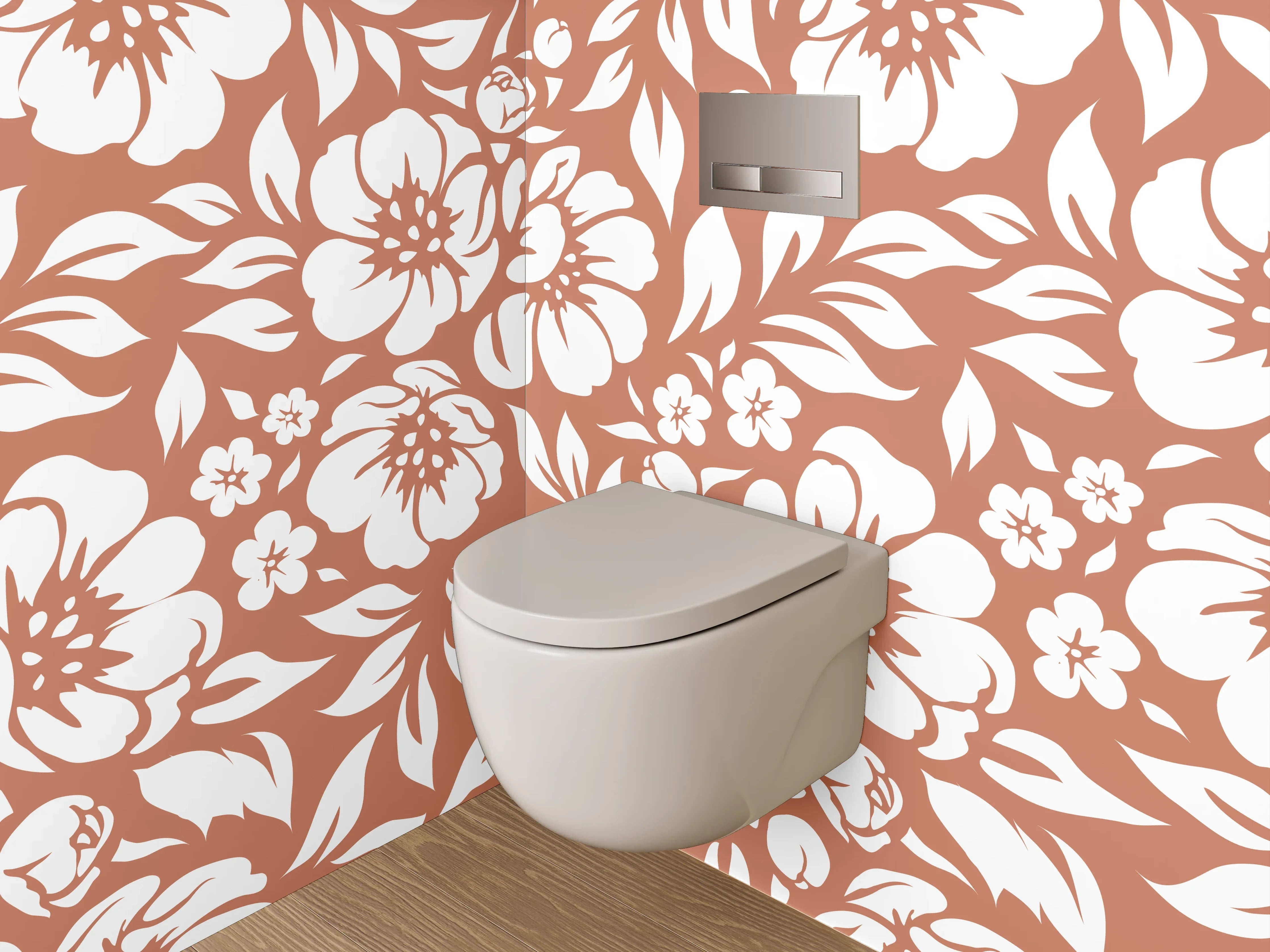 WC-Rückwand - Florales Blütenmuster Braun Weiß