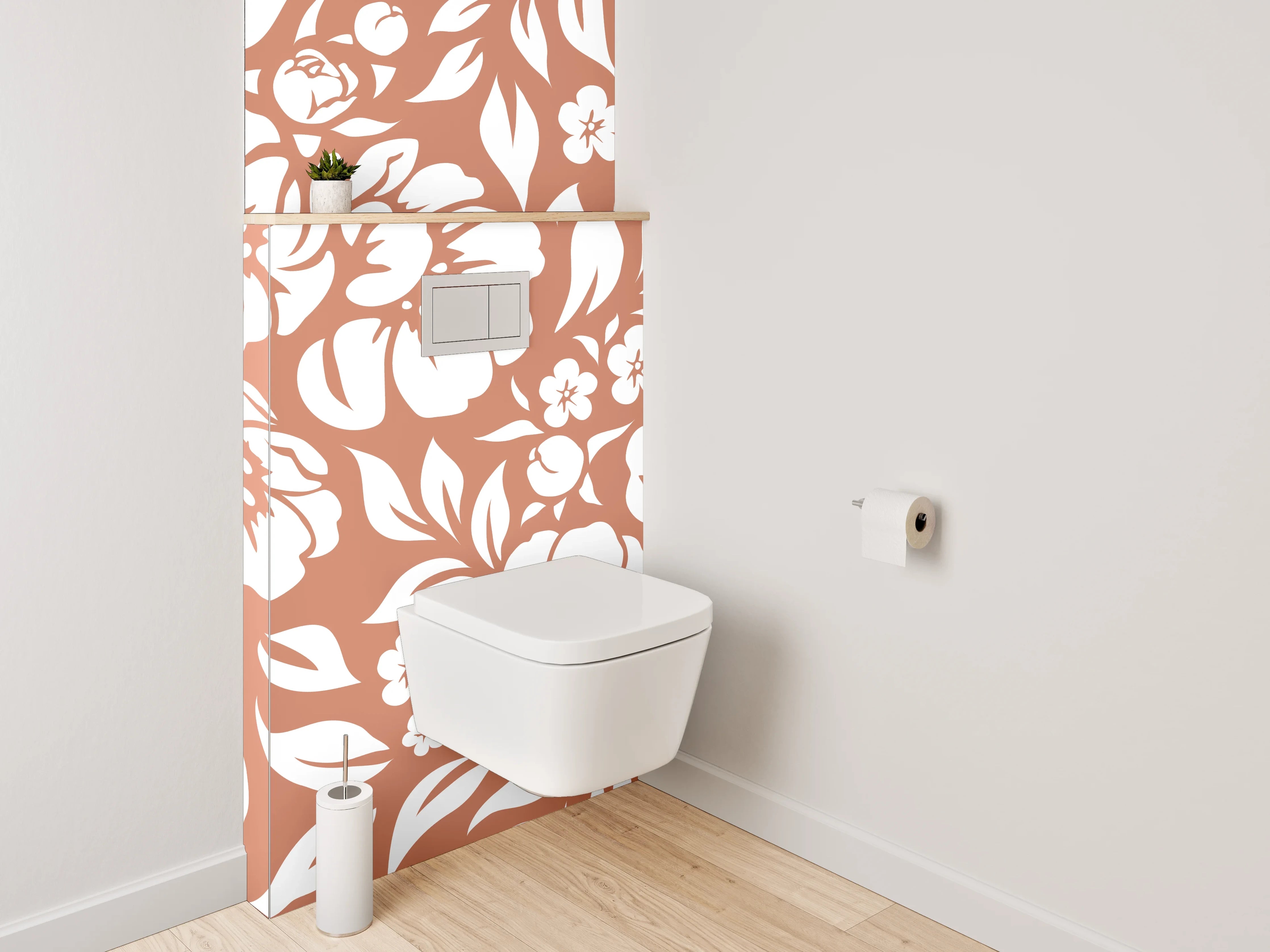 WC-Rückwand - Florales Blütenmuster Braun Weiß