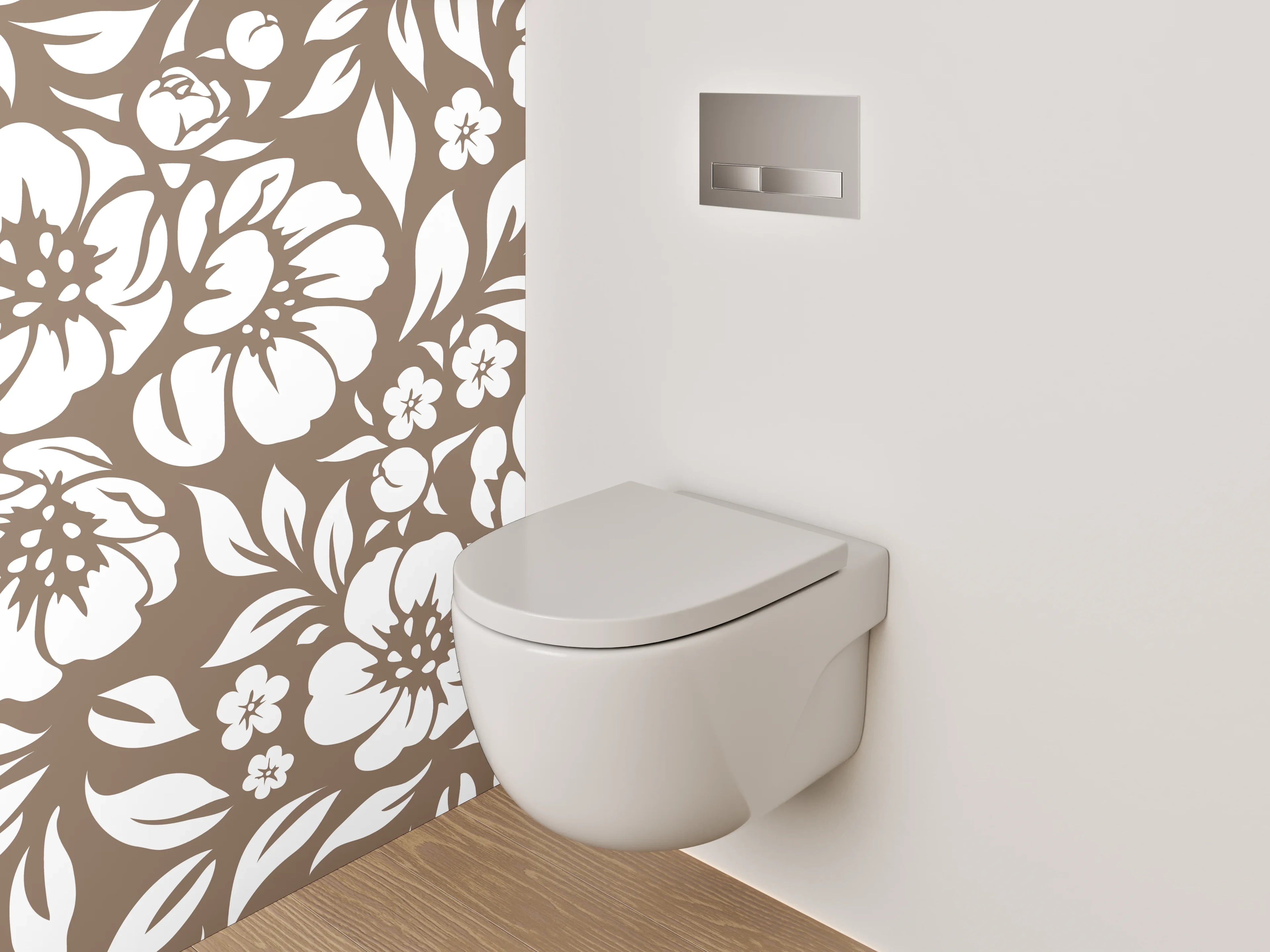 WC-Rückwand - Florales Blumenmuster Braun Weiß