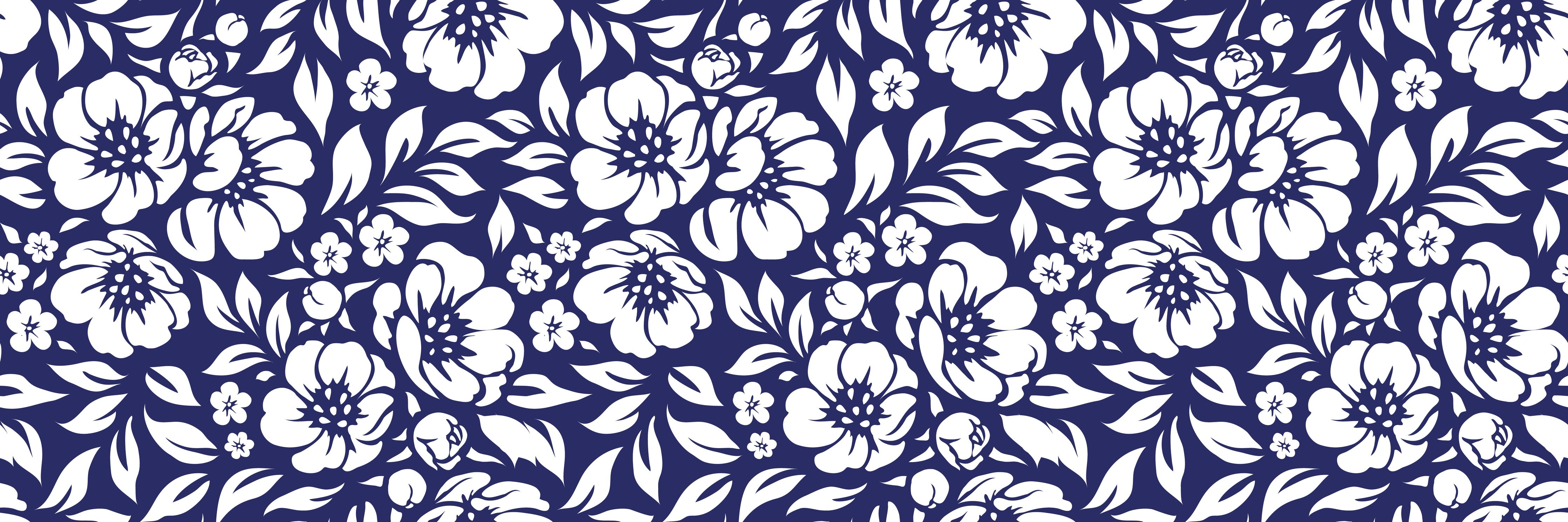 WC-Rückwand-Florales Blumenmuster Navy Weiß