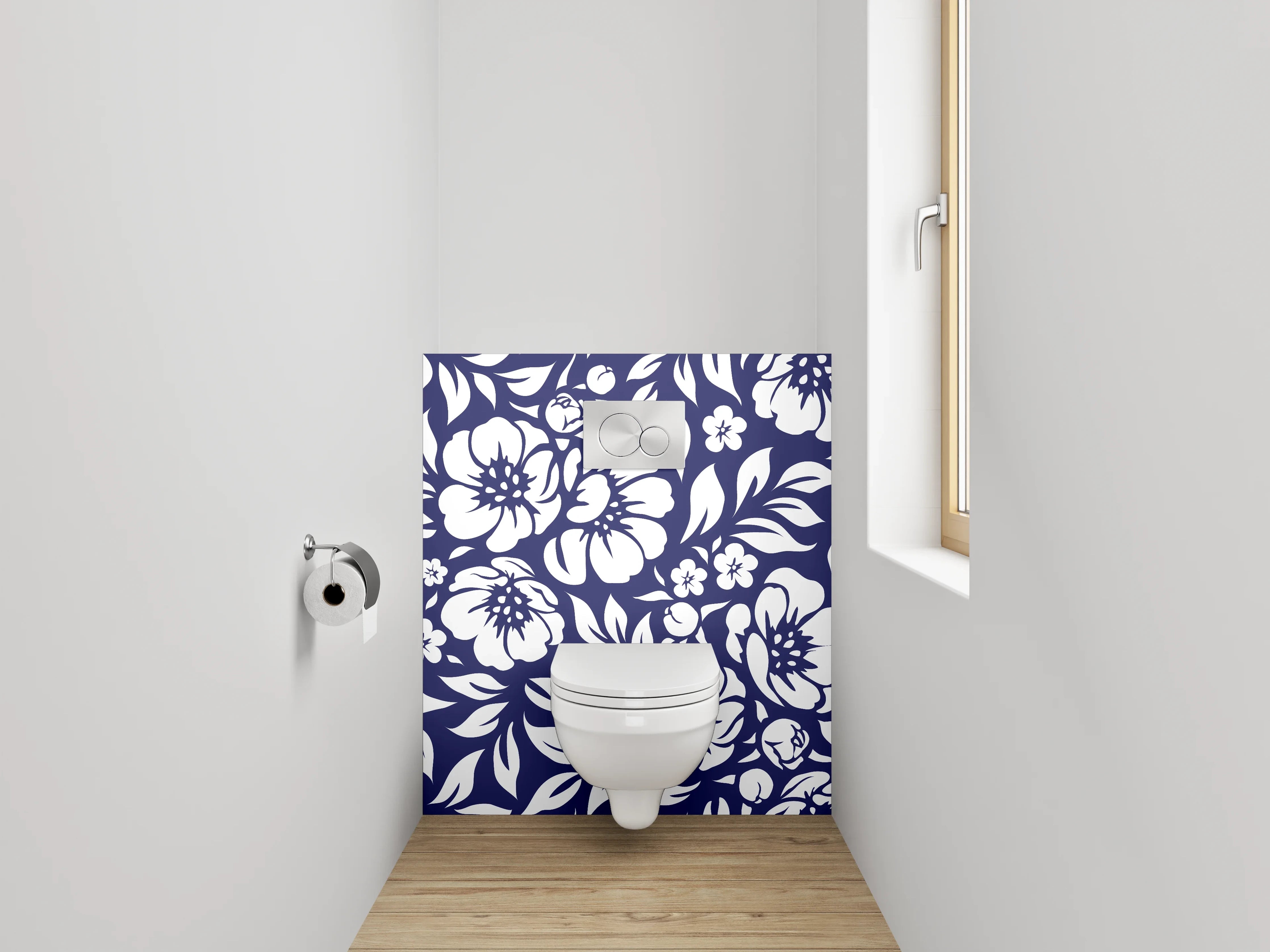 WC-Rückwand - Florales Blumenmuster Navy Weiß