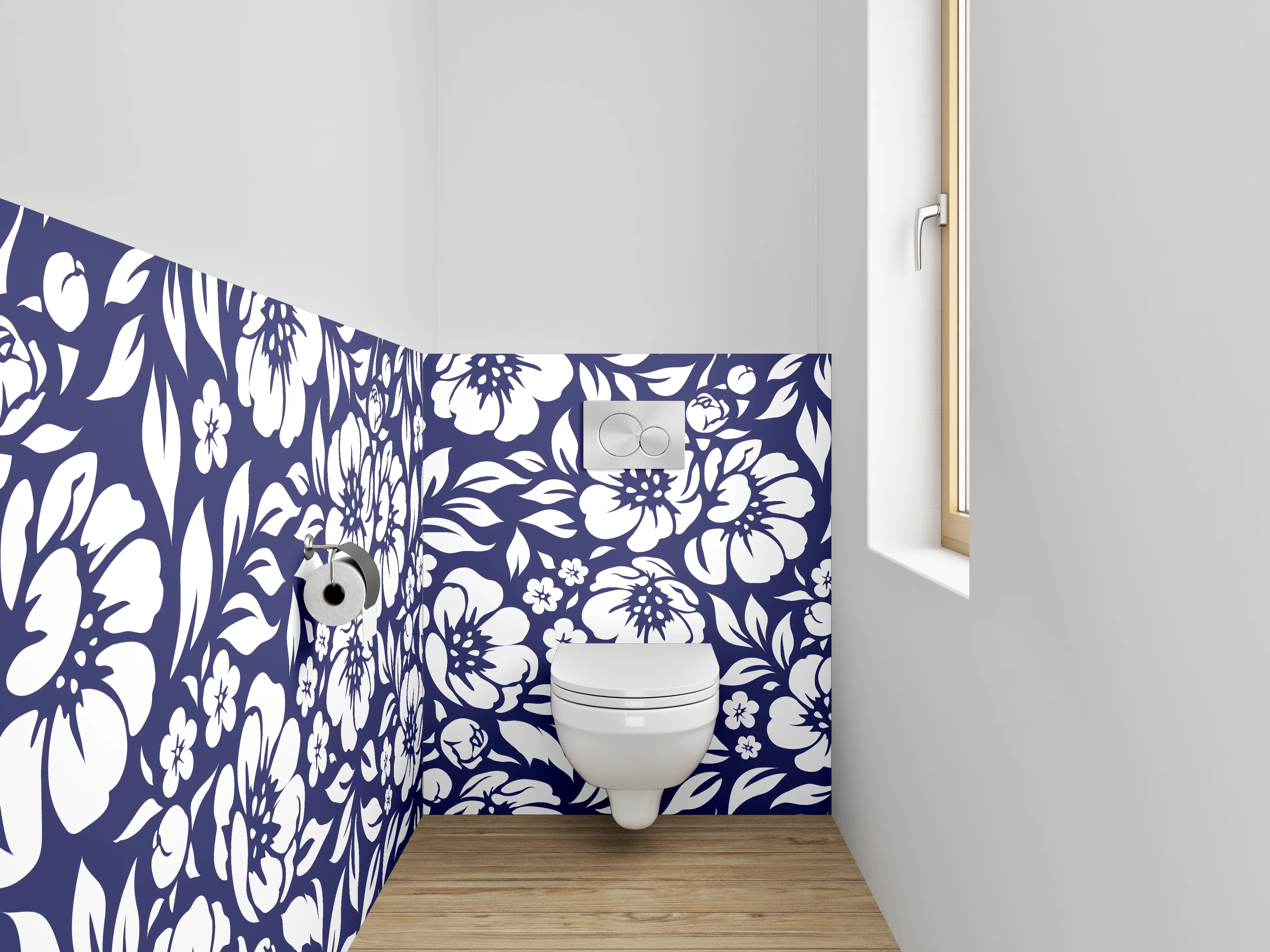 WC-Rückwand - Florales Blumenmuster Navy Weiß