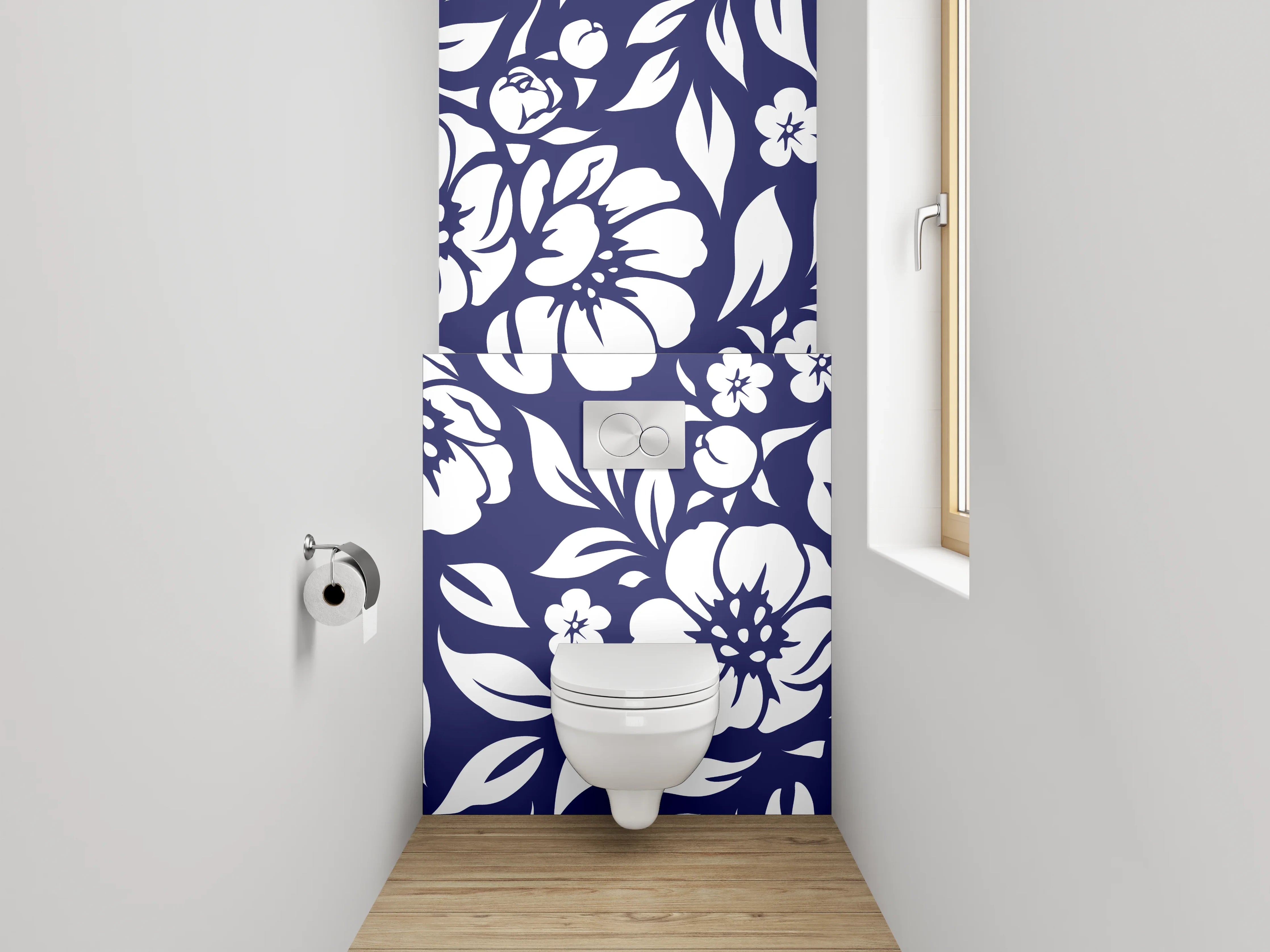 WC-Rückwand - Florales Blumenmuster Navy Weiß
