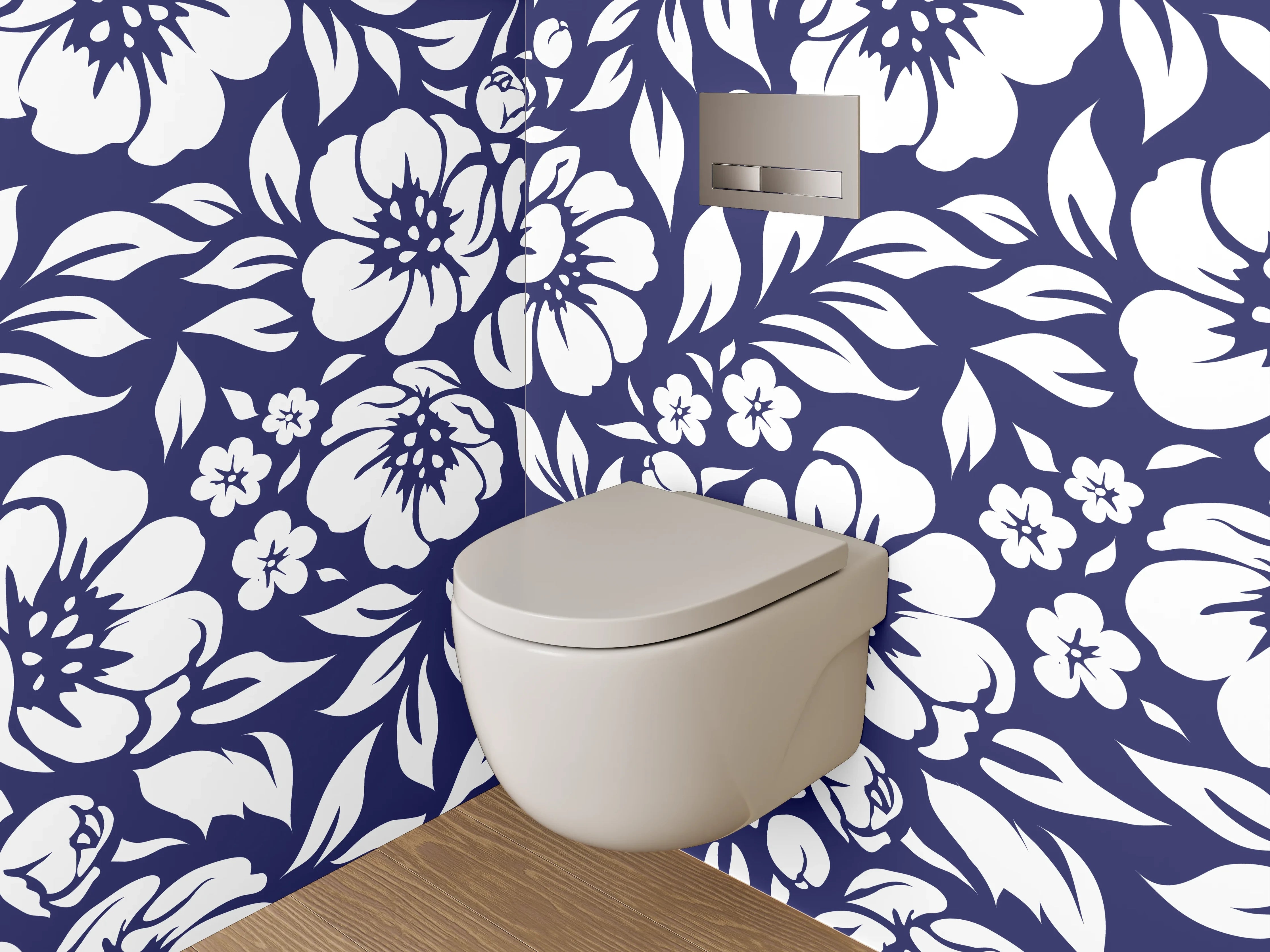 WC-Rückwand - Florales Blumenmuster Navy Weiß