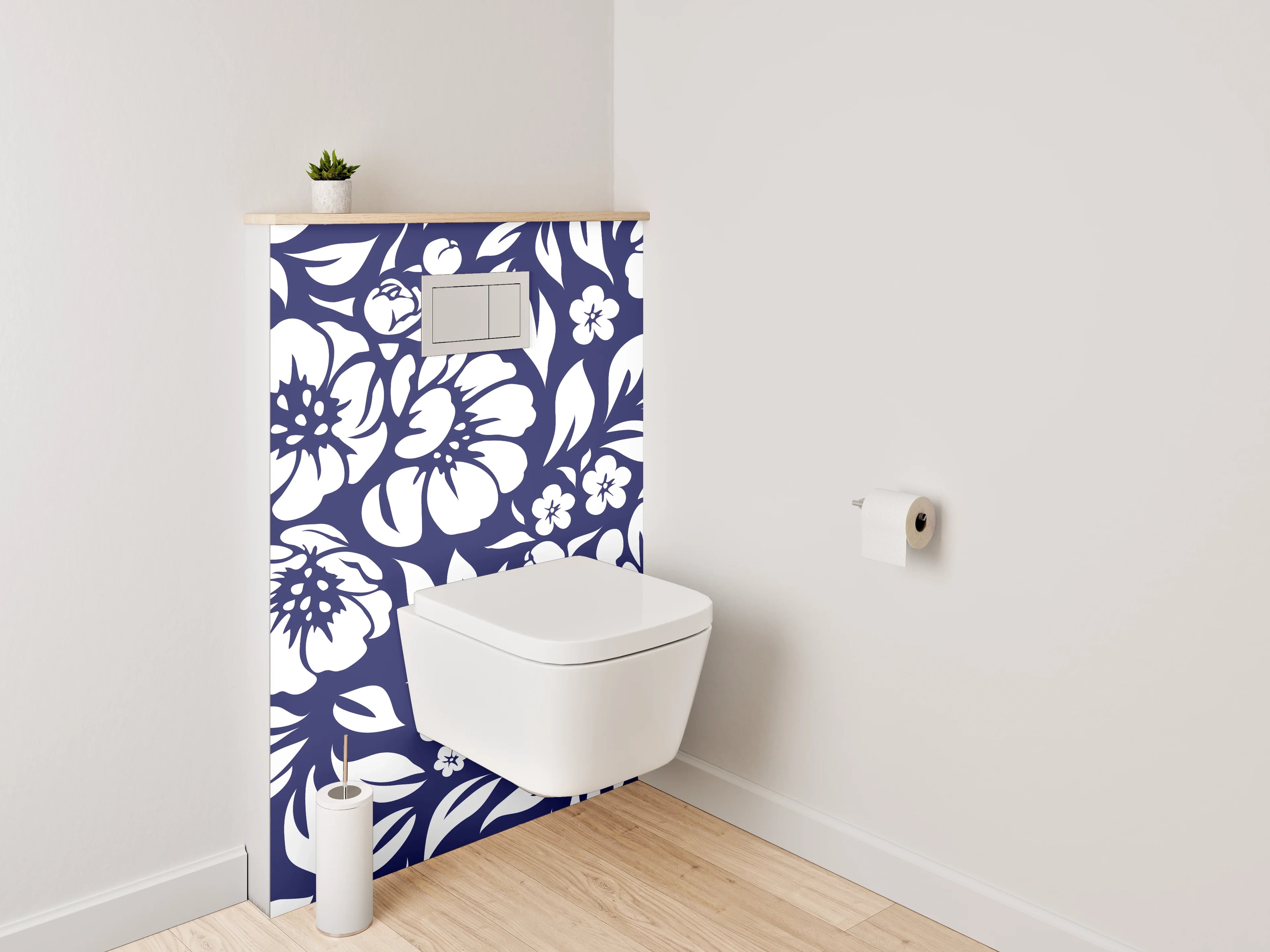 WC-Rückwand - Florales Blumenmuster Navy Weiß