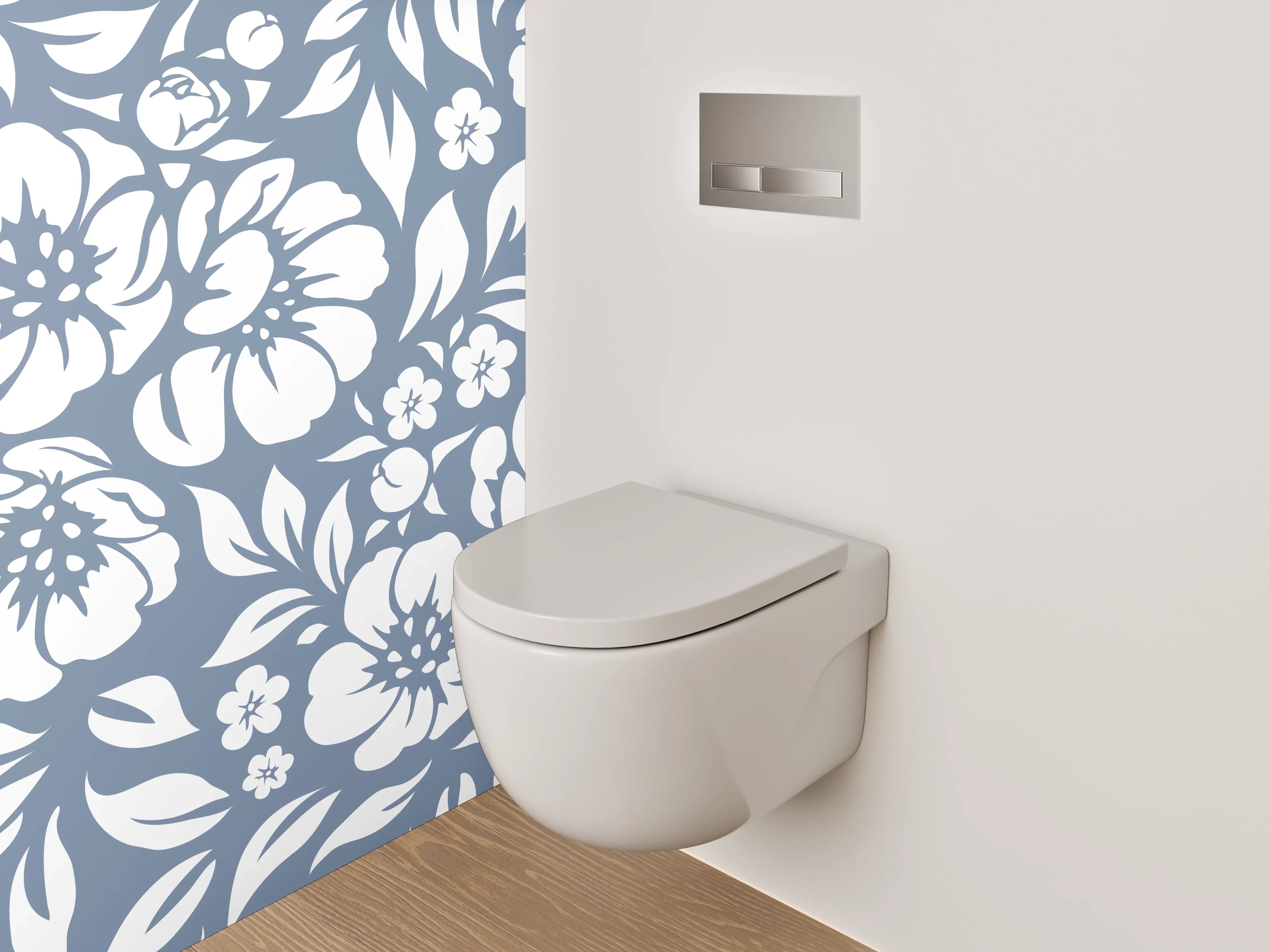 WC-Rückwand - Florales Blumenmuster Weiß-Grau