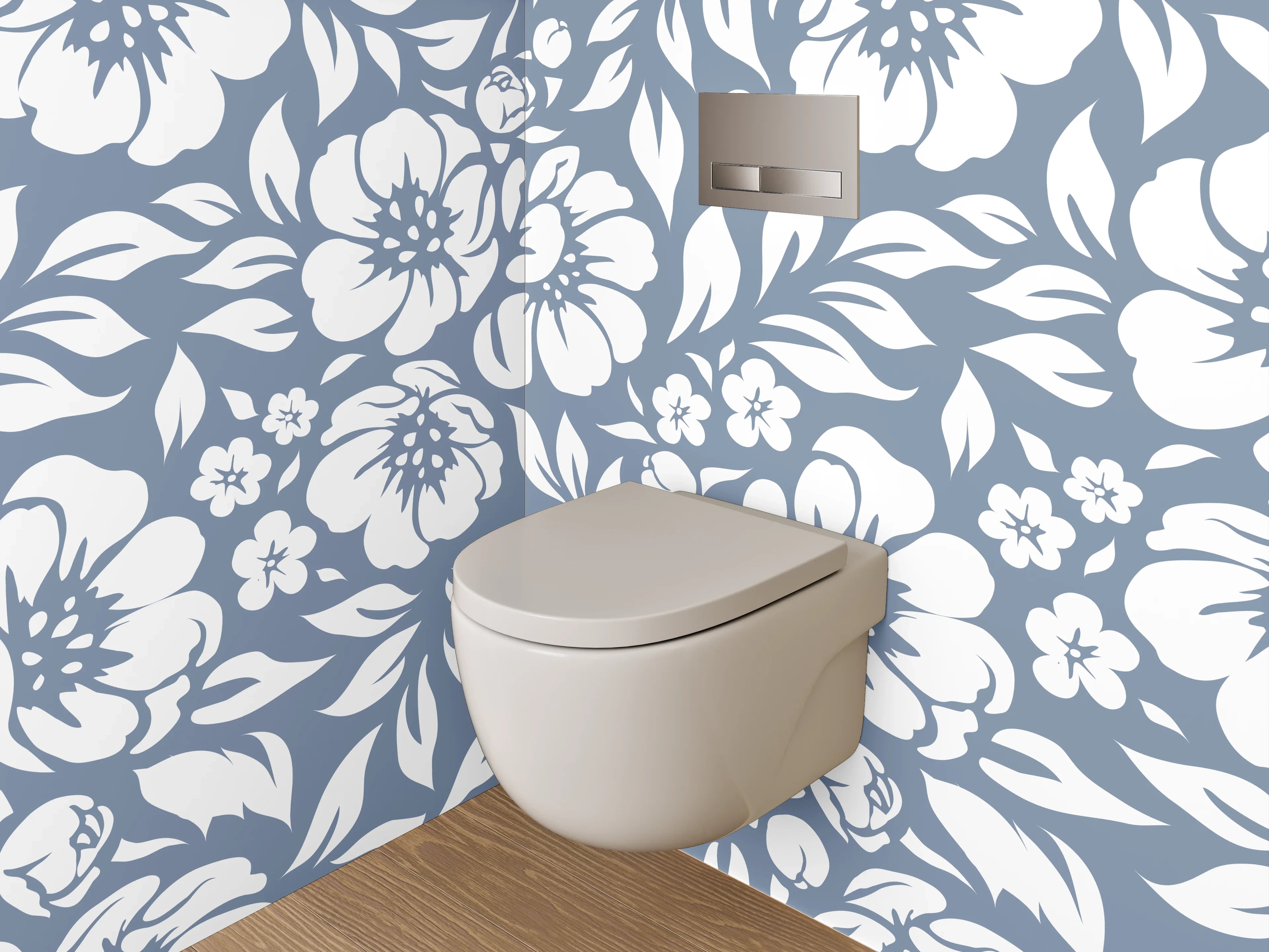 WC-Rückwand - Florales Blumenmuster Weiß-Grau