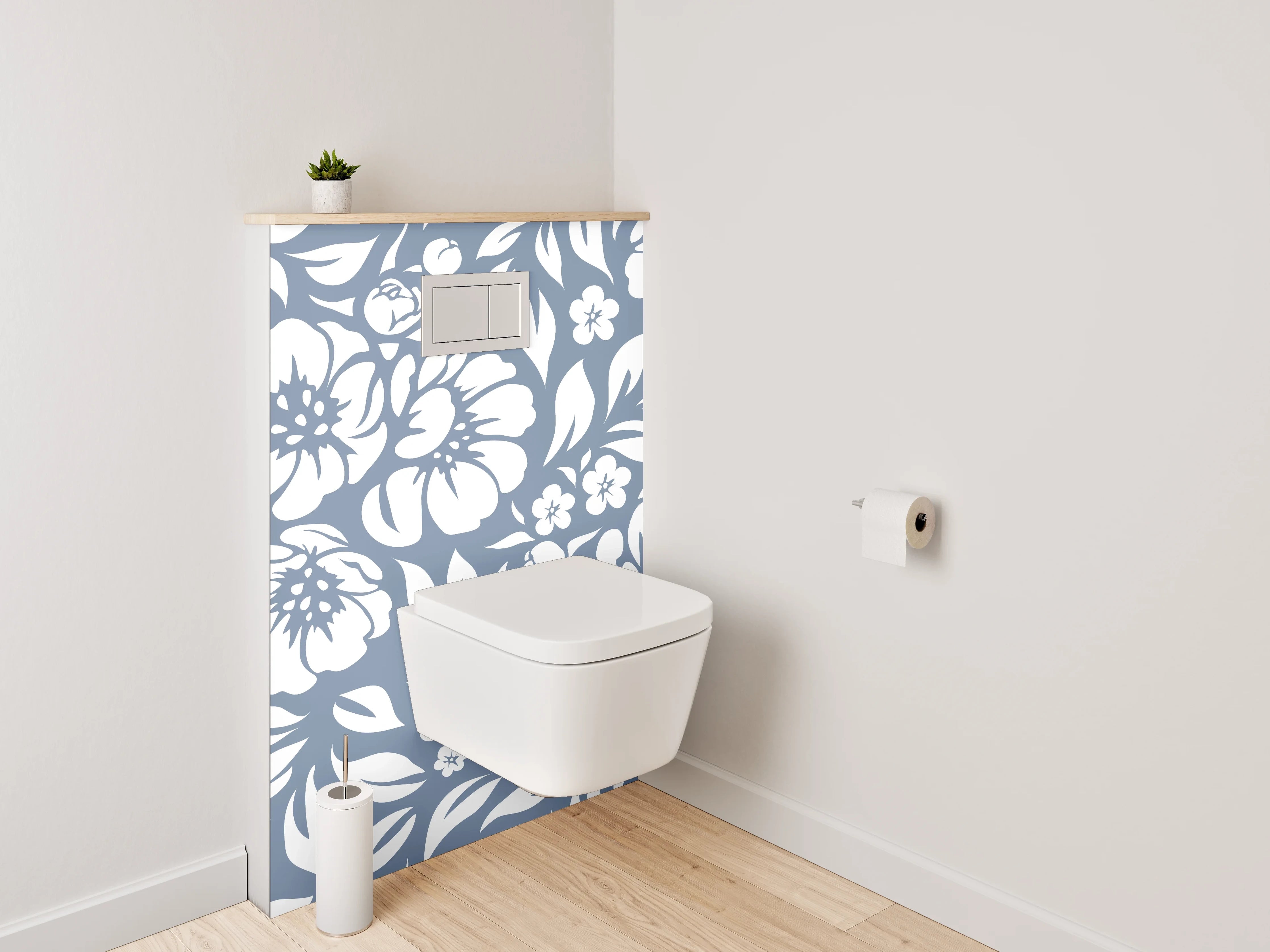WC-Rückwand - Florales Blumenmuster Weiß-Grau
