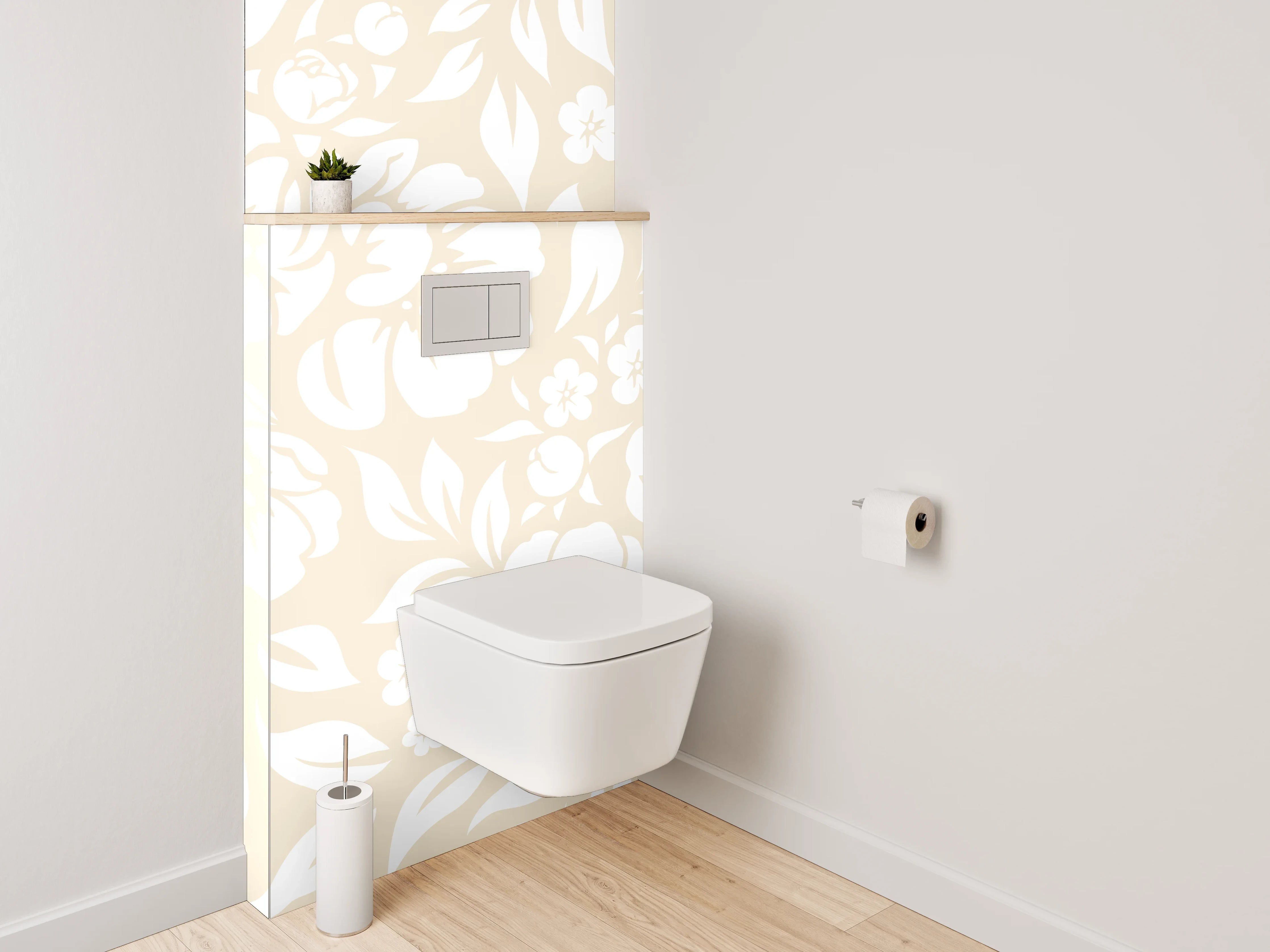 WC-Rückwand - Florales Blumenmuster in Beige-Weiß