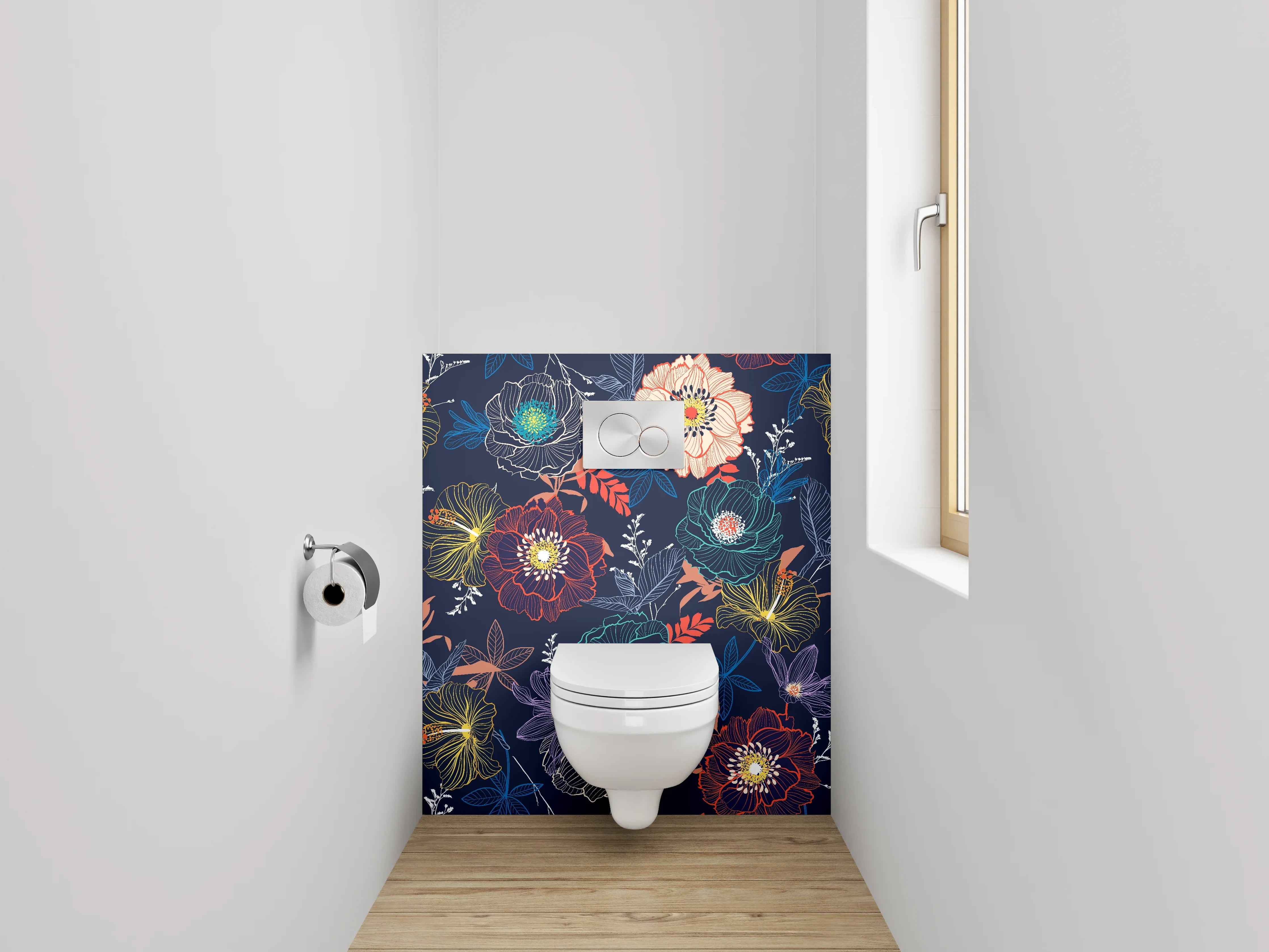 WC-Rückwand - Florales Boho-Blumenmuster Dunkelblau