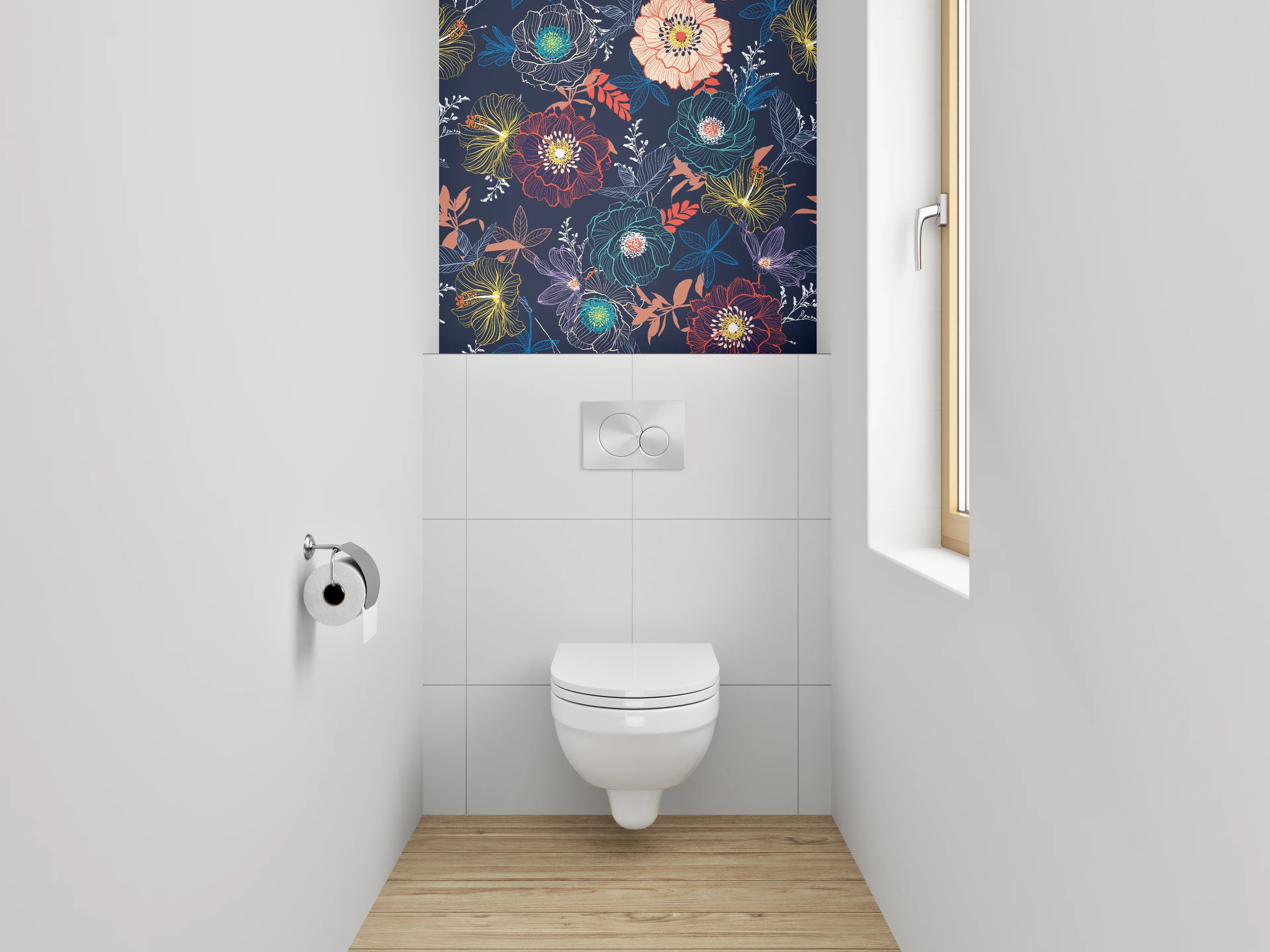 WC-Rückwand - Florales Boho-Blumenmuster Dunkelblau