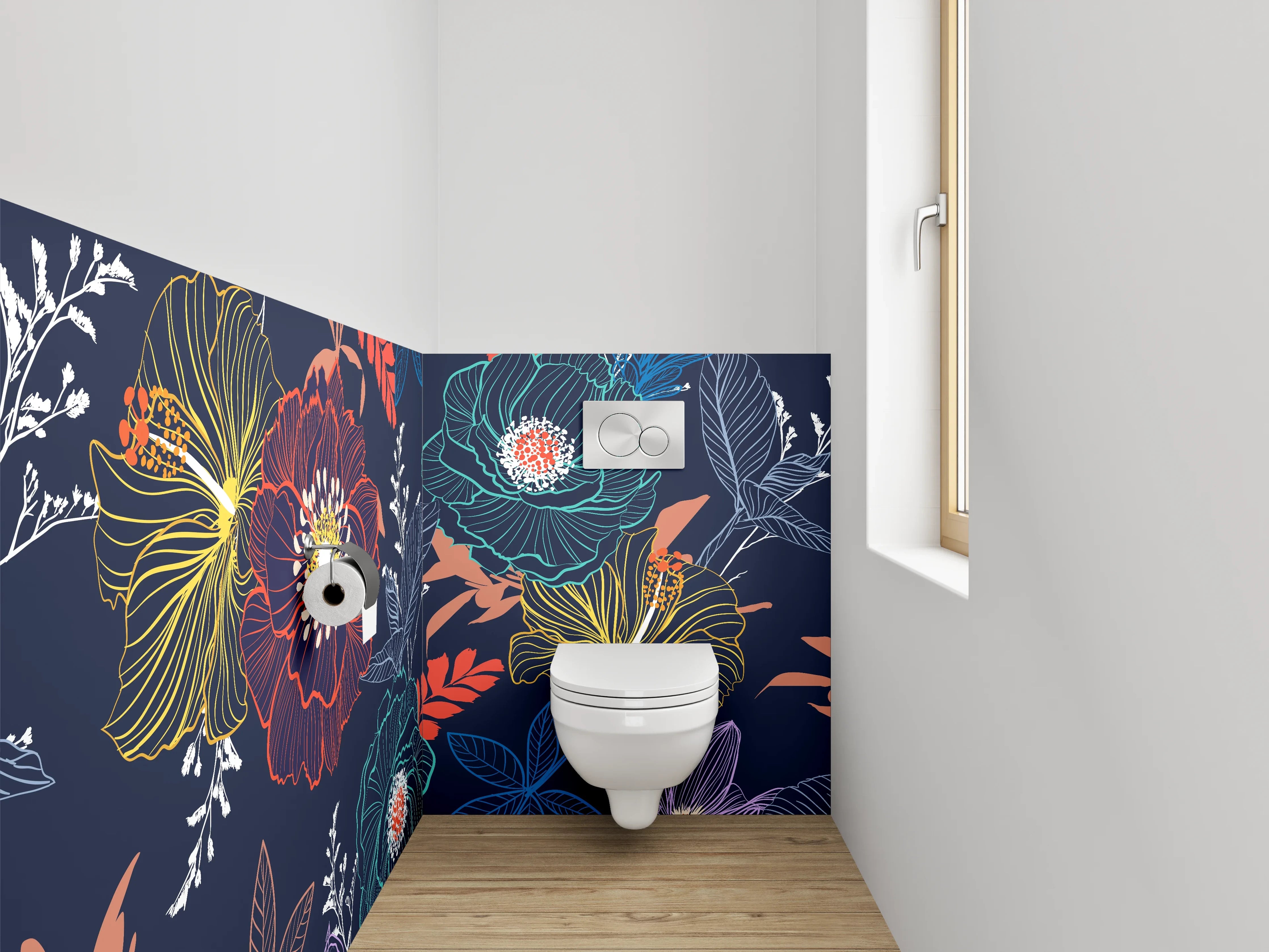 WC-Rückwand - Florales Boho-Blumenmuster Dunkelblau