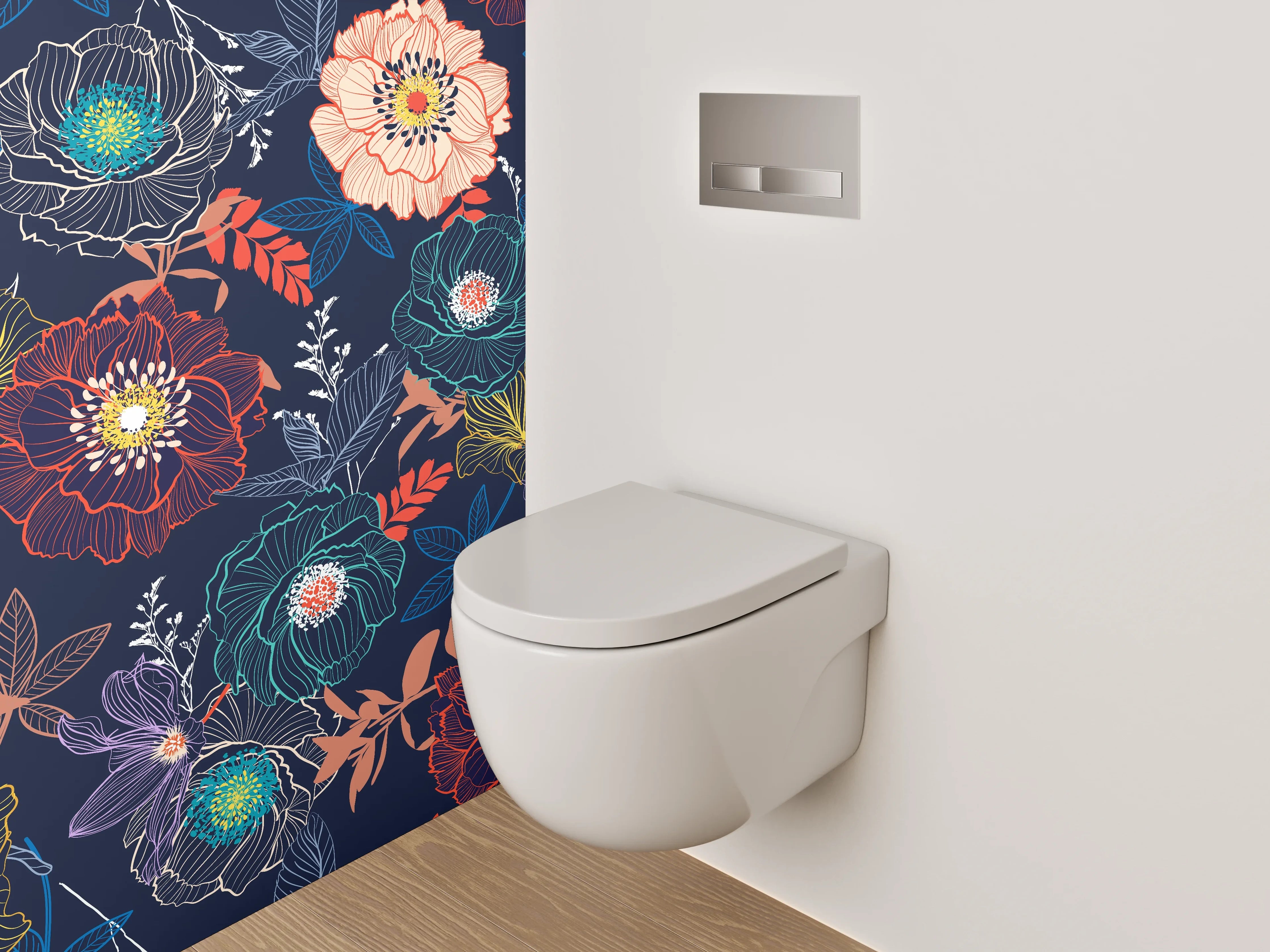 WC-Rückwand - Florales Boho-Blumenmuster Dunkelblau