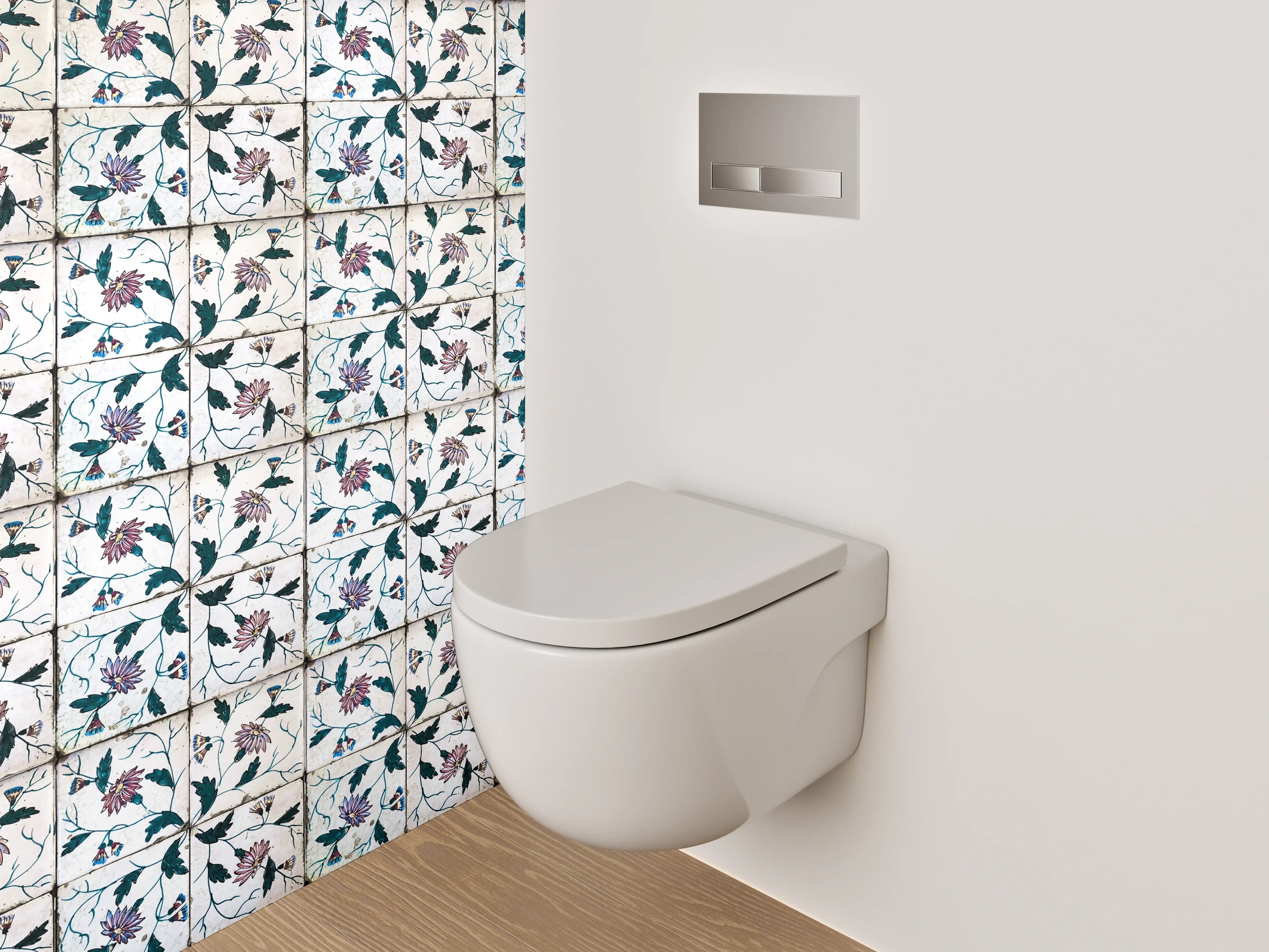 WC-Rückwand - Florales Fliesenmuster in Vintage-Optik