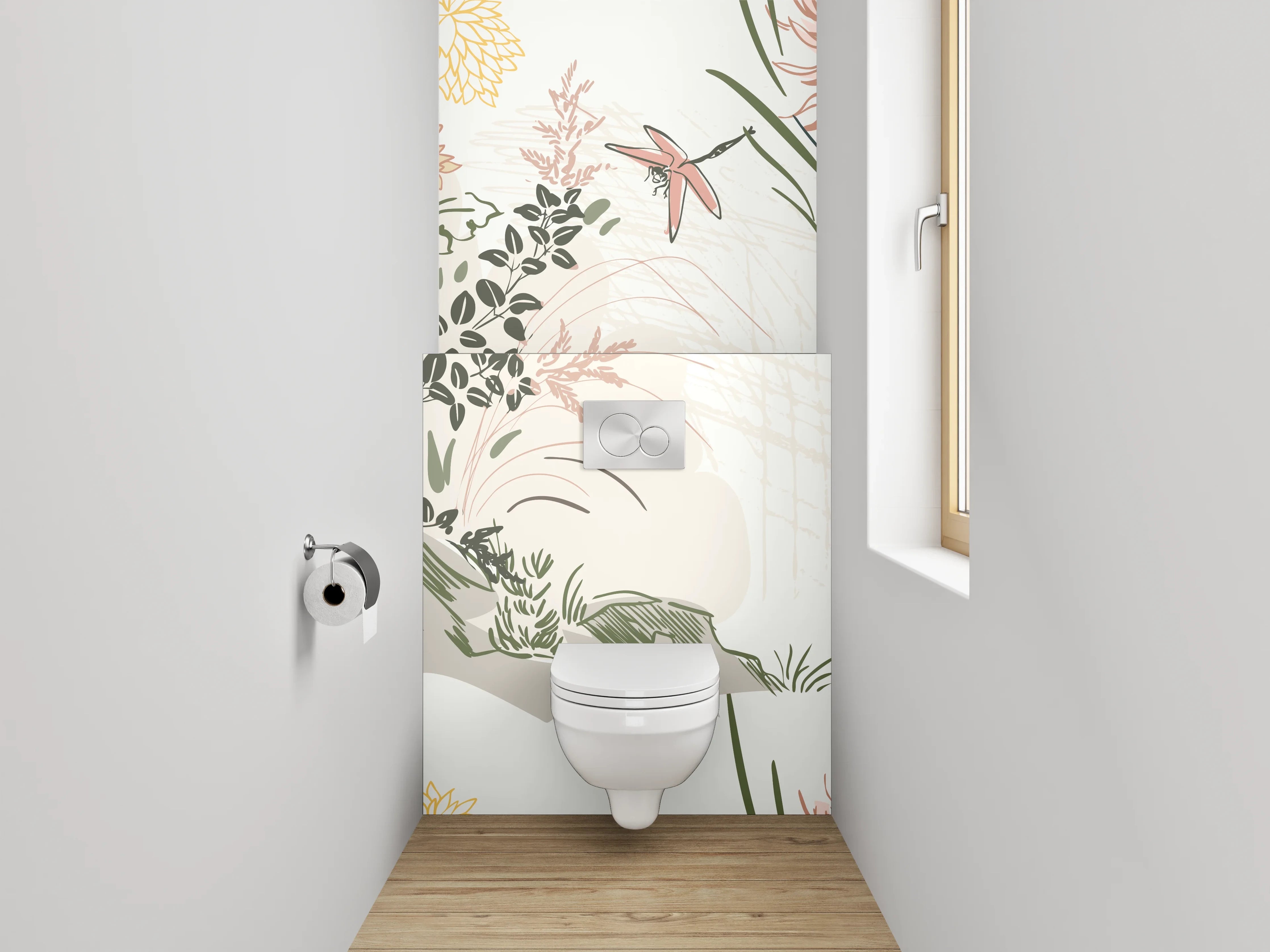 WC-Rückwand - Florales Lineart Aquarell Beige