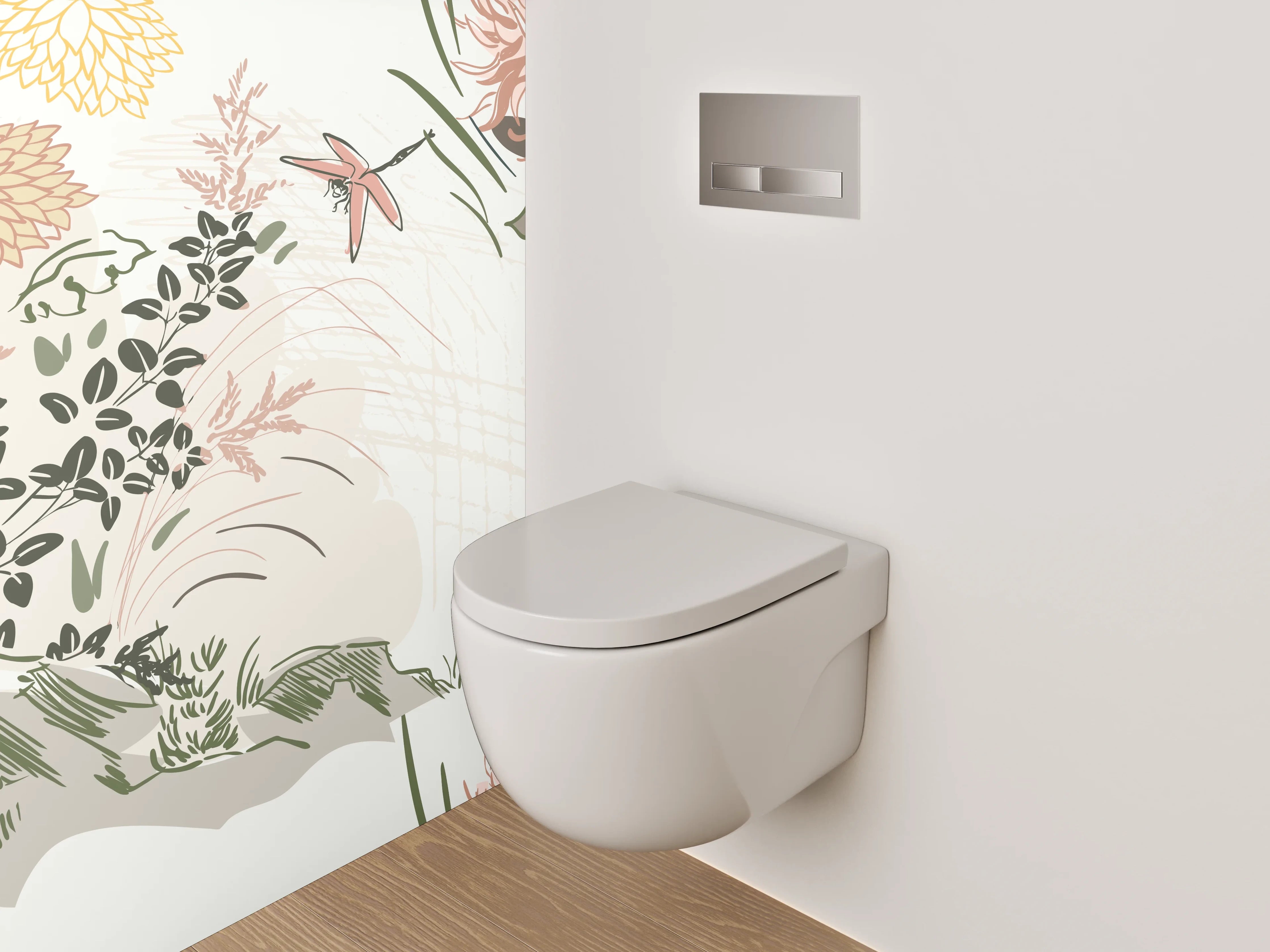 WC-Rückwand - Florales Lineart Aquarell Beige