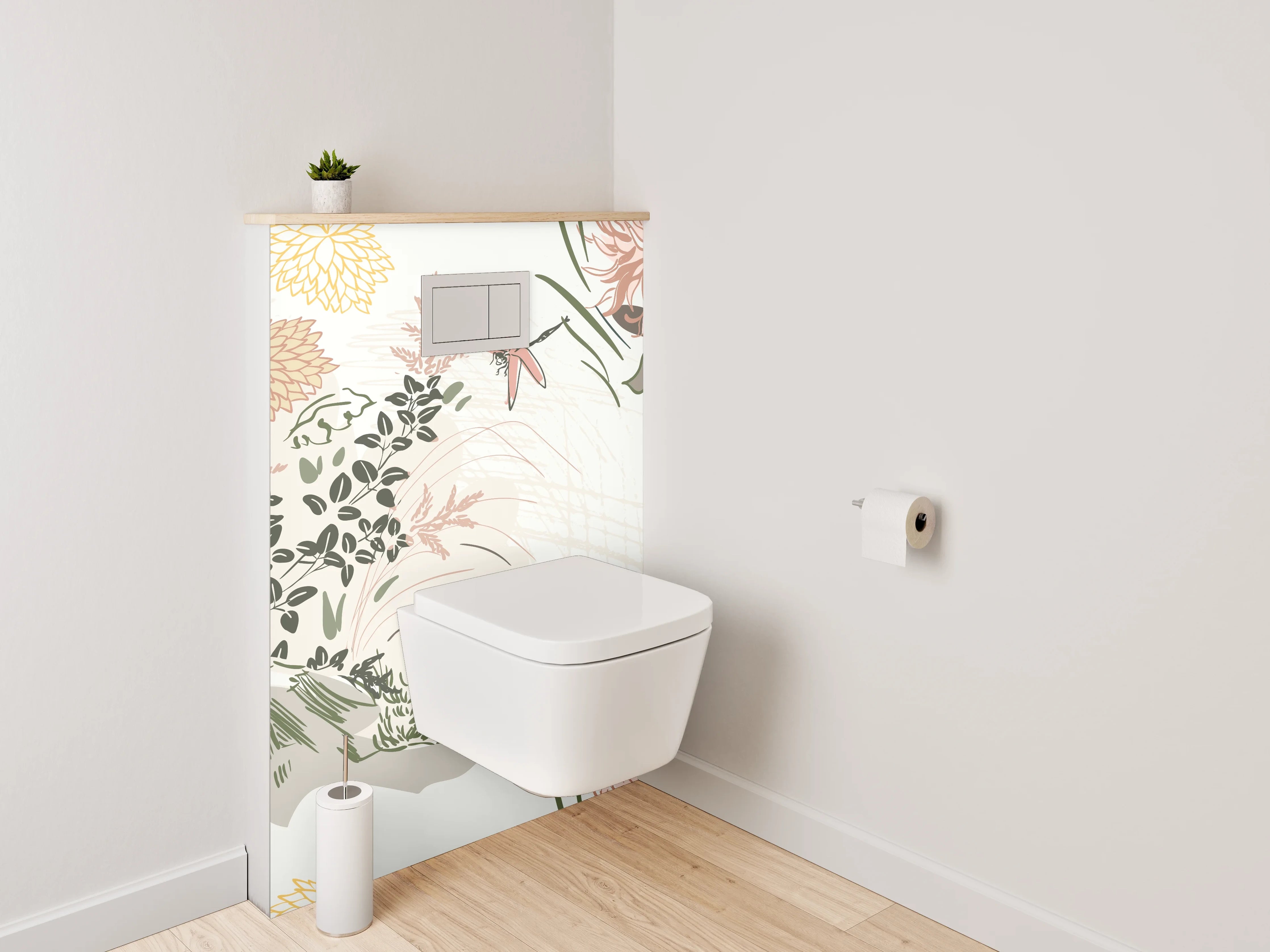 WC-Rückwand - Florales Lineart Aquarell Beige
