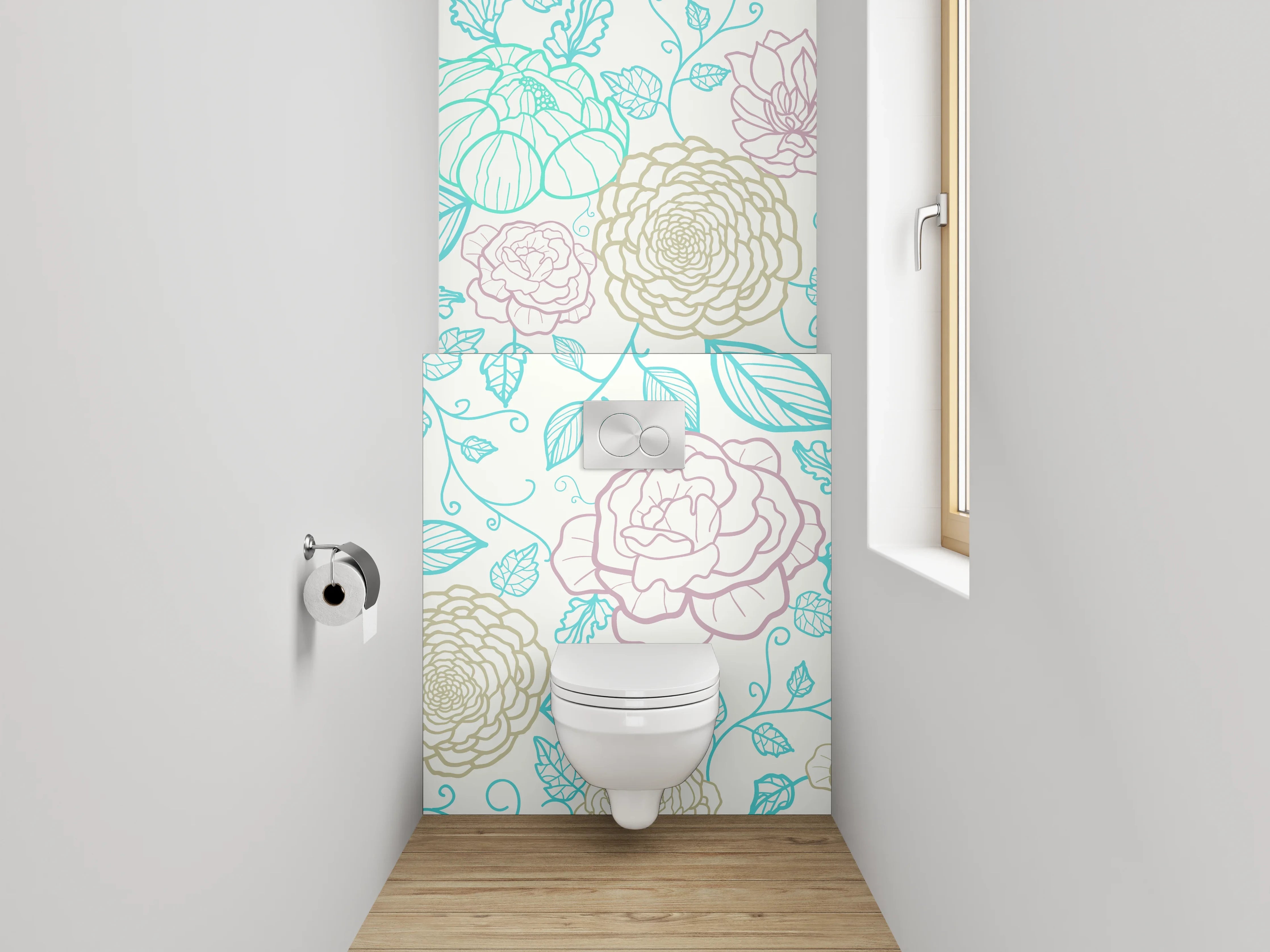 WC-Rückwand - Florales Lineart Muster in Pastell