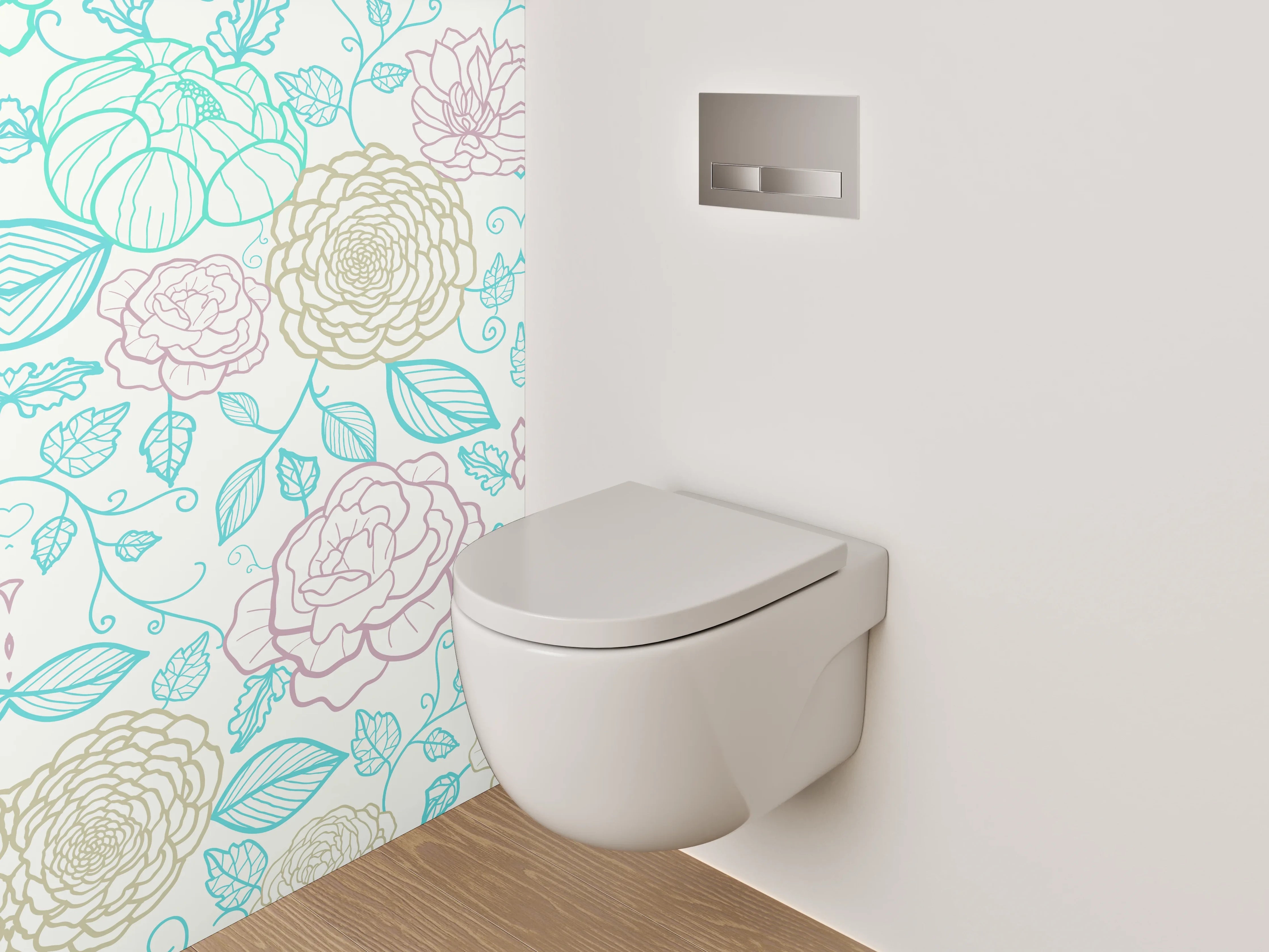 WC-Rückwand - Florales Lineart Muster in Pastell