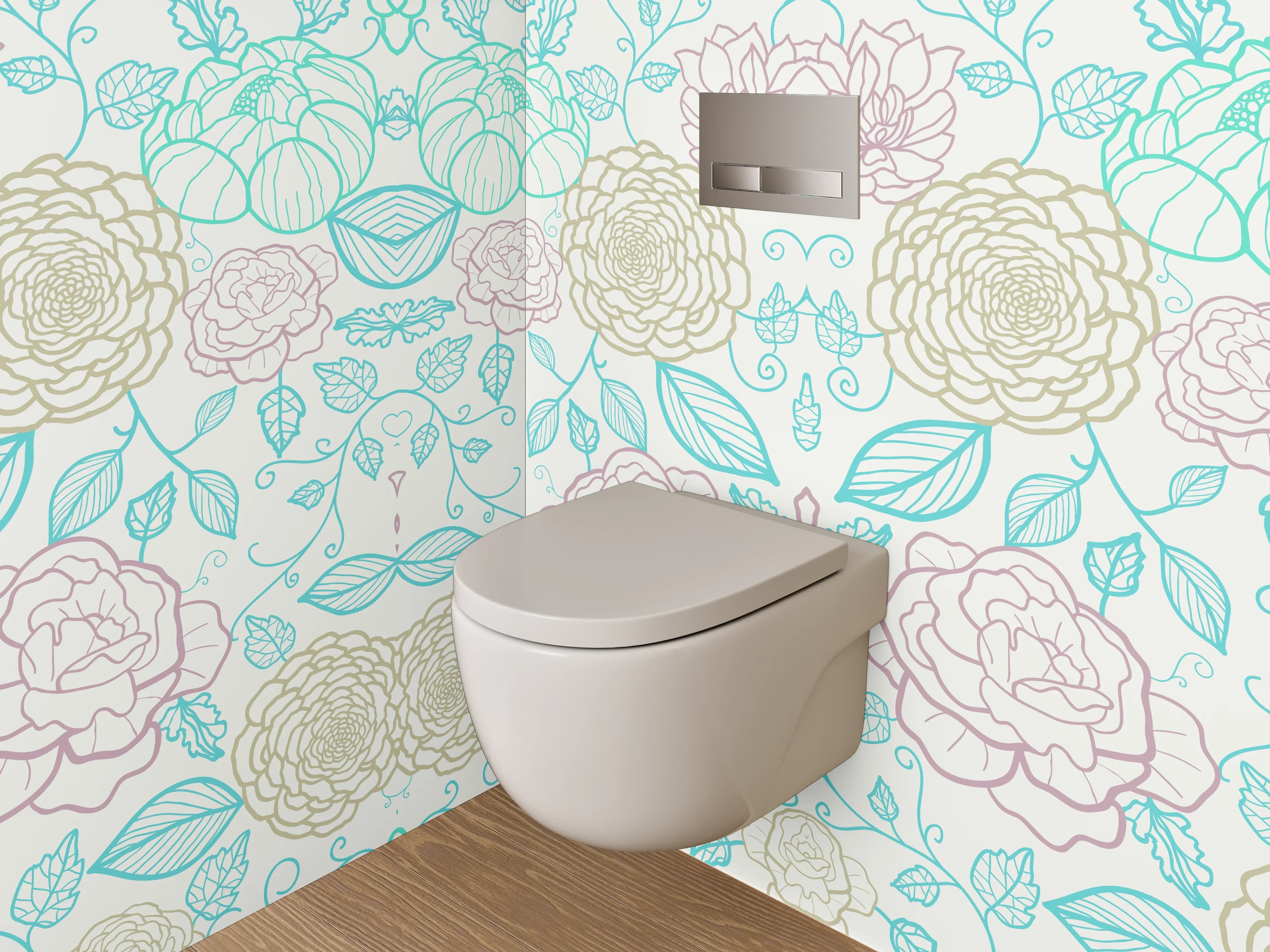 WC-Rückwand - Florales Lineart Muster in Pastell