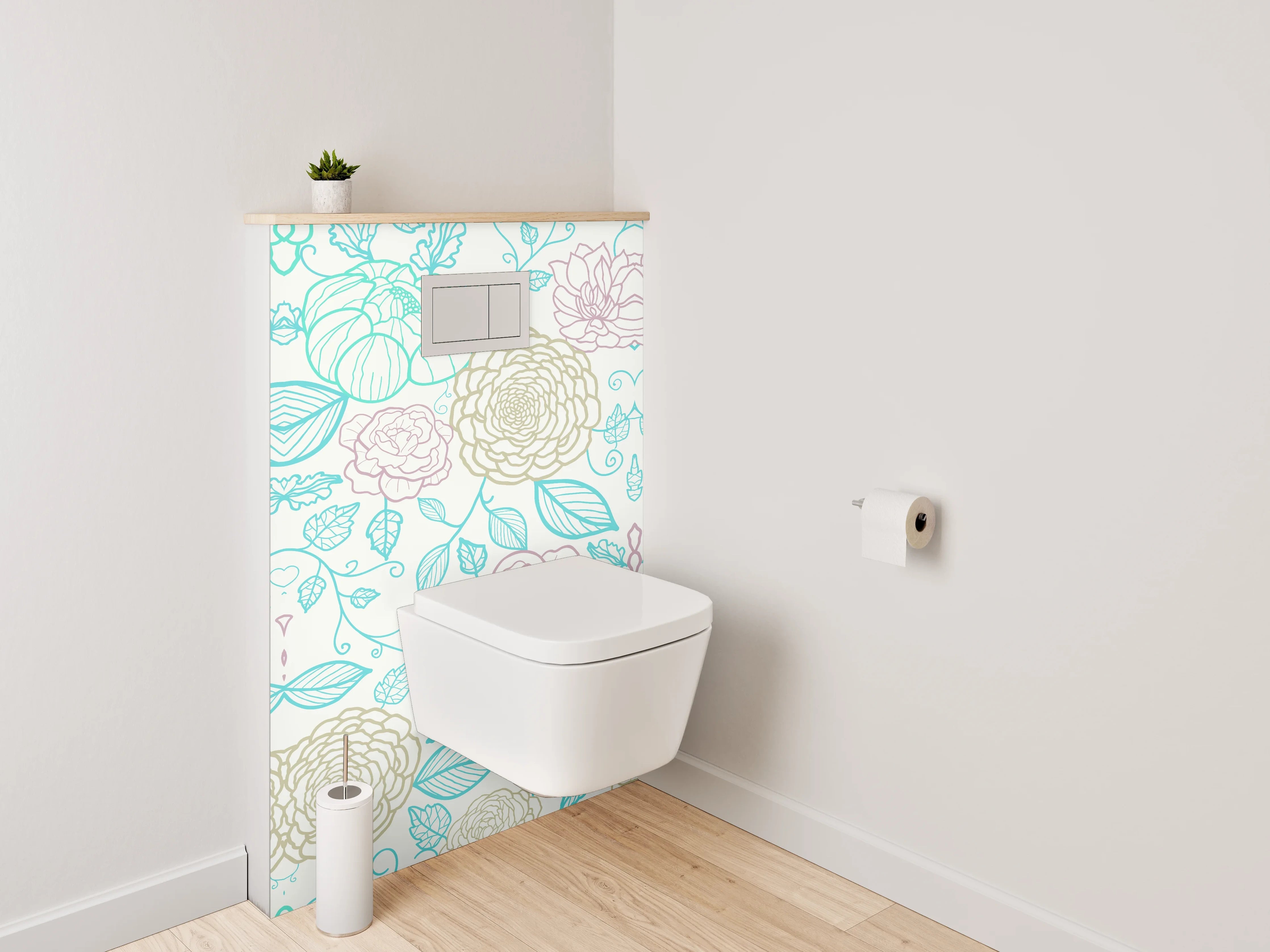 WC-Rückwand - Florales Lineart Muster in Pastell