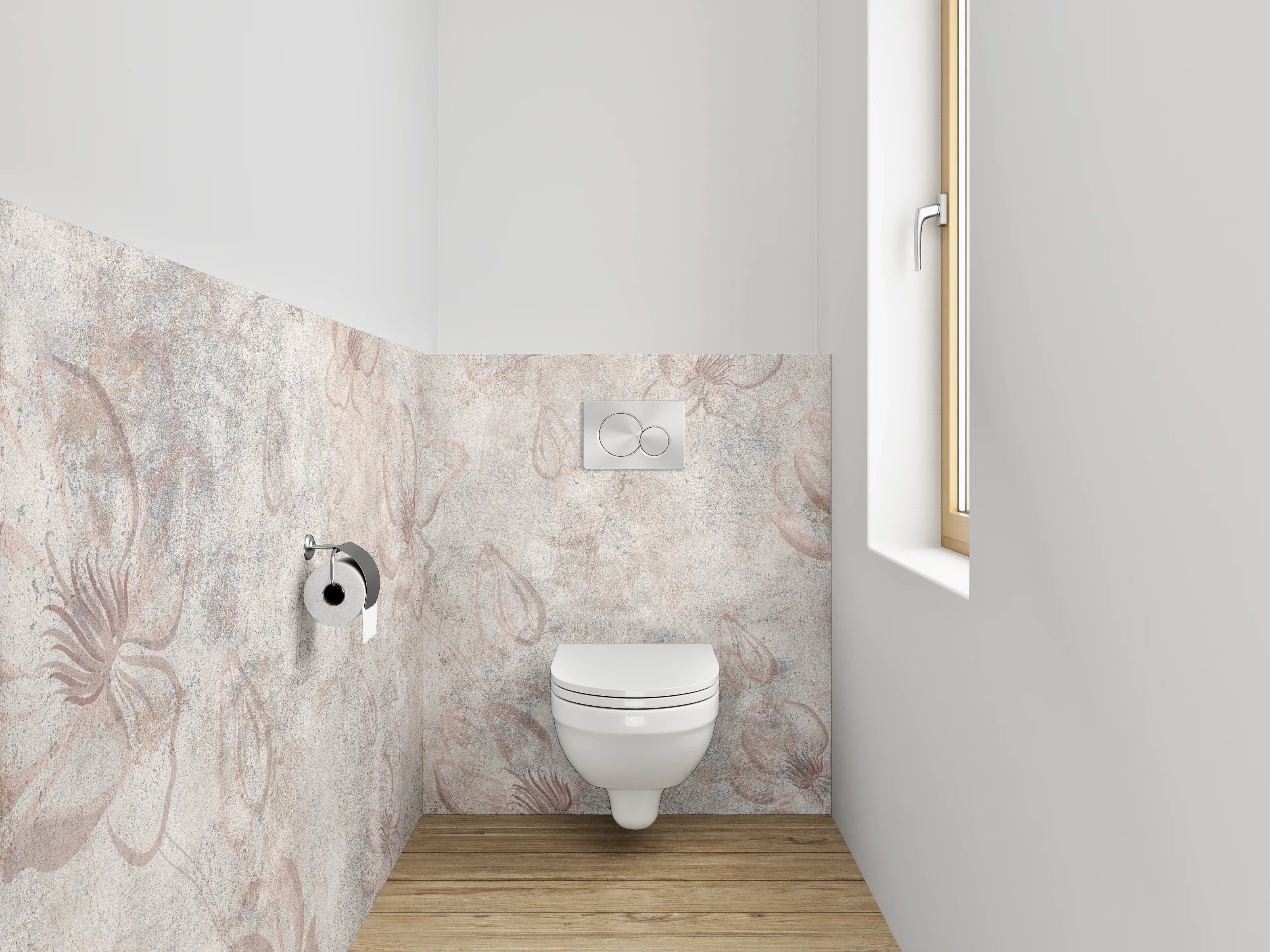 WC-Rückwand - Florales Marmor-Design mit zarten Blüten
