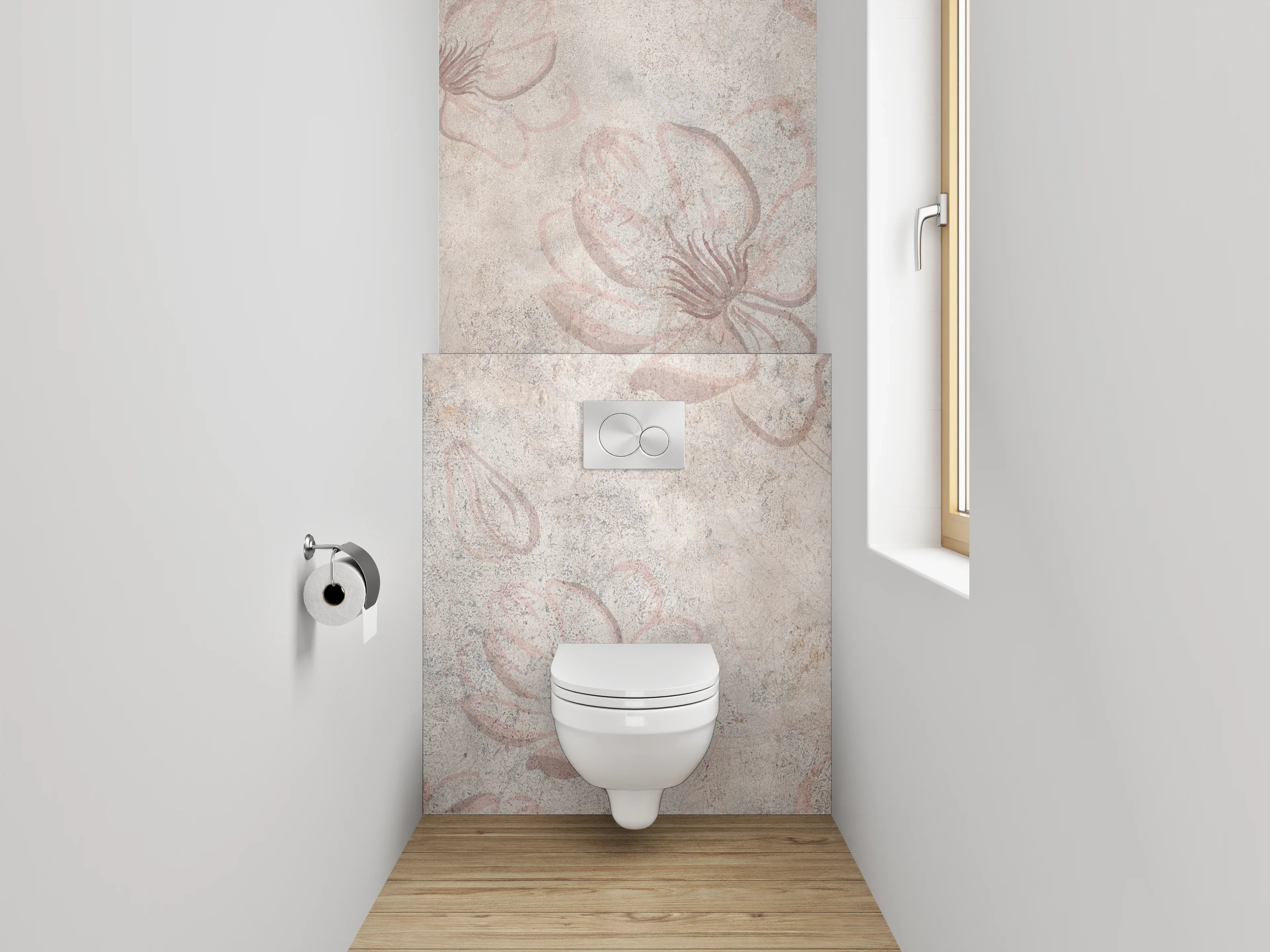 WC-Rückwand - Florales Marmor-Design mit zarten Blüten