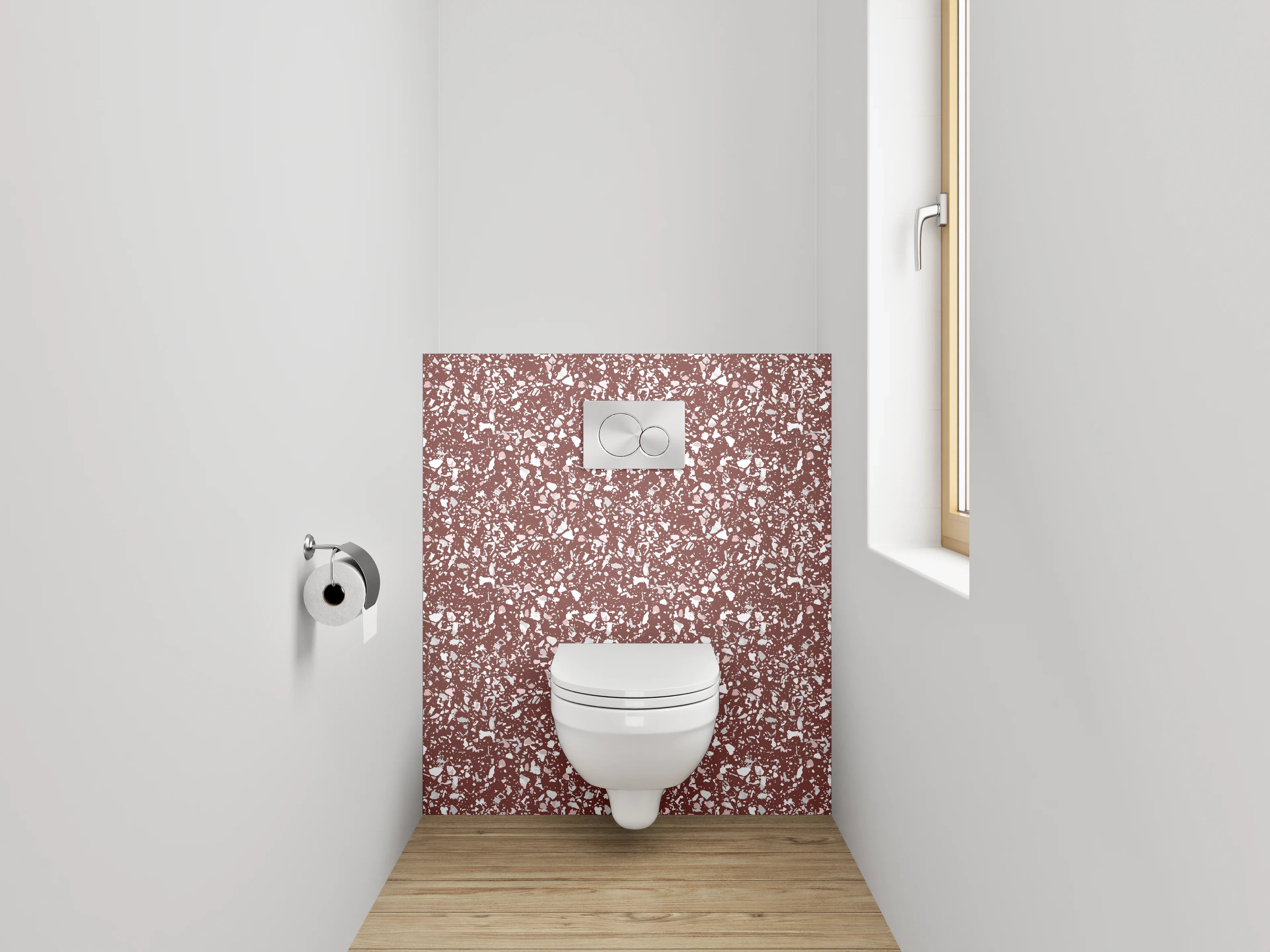 WC-Rückwand - Florales Mosaikmuster Braun Weiß