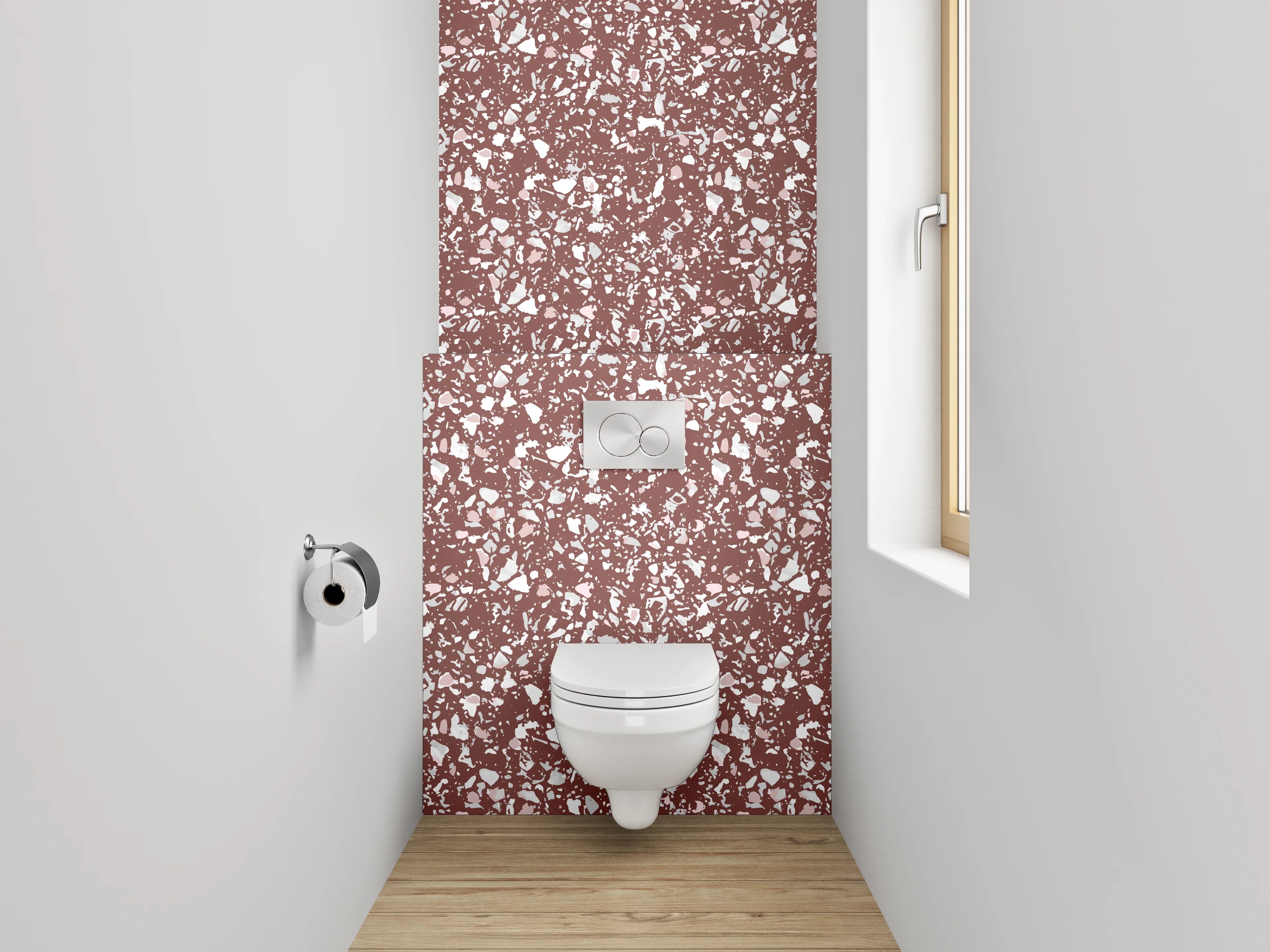 WC-Rückwand - Florales Mosaikmuster Braun Weiß