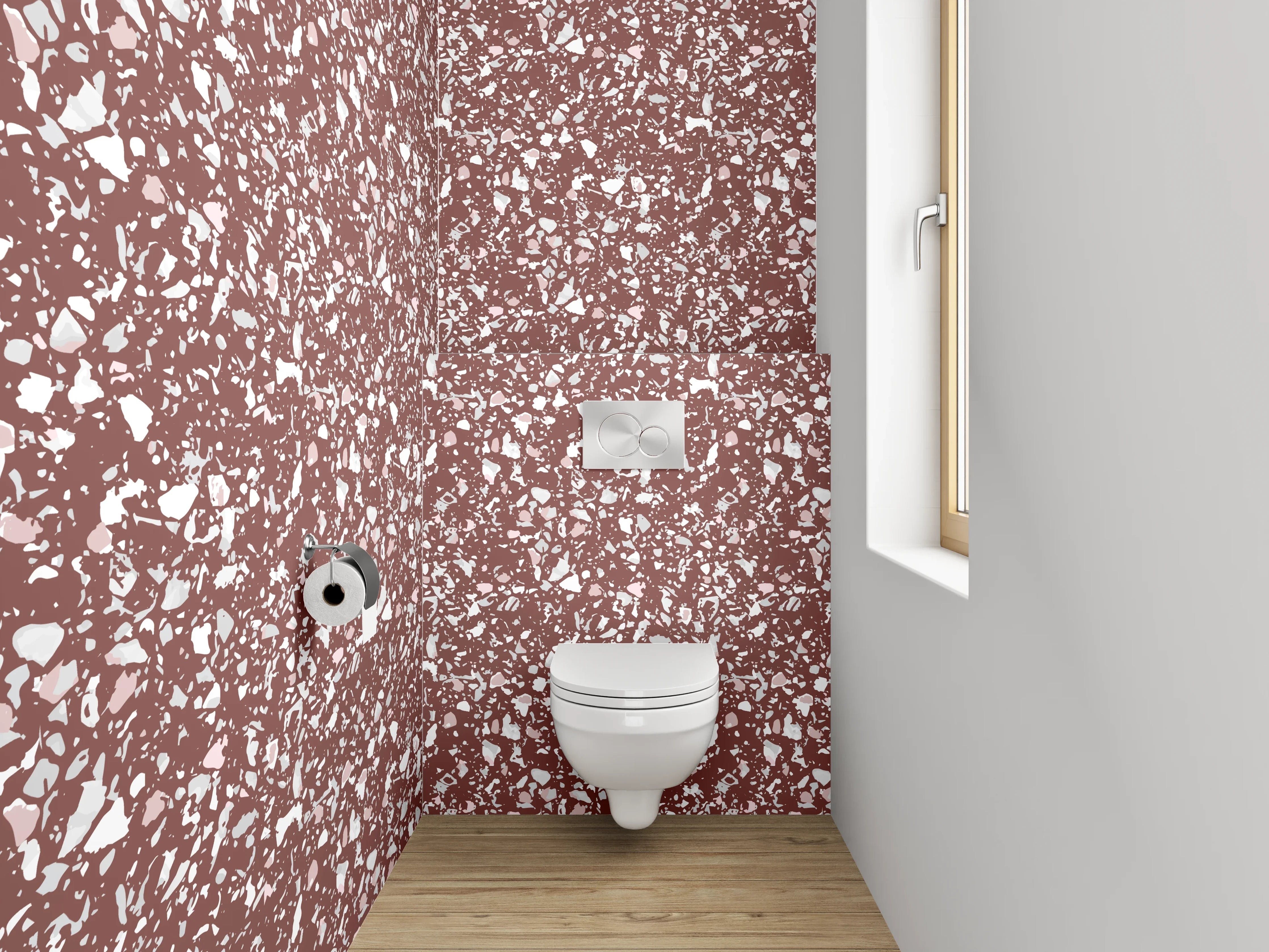 WC-Rückwand - Florales Mosaikmuster Braun Weiß