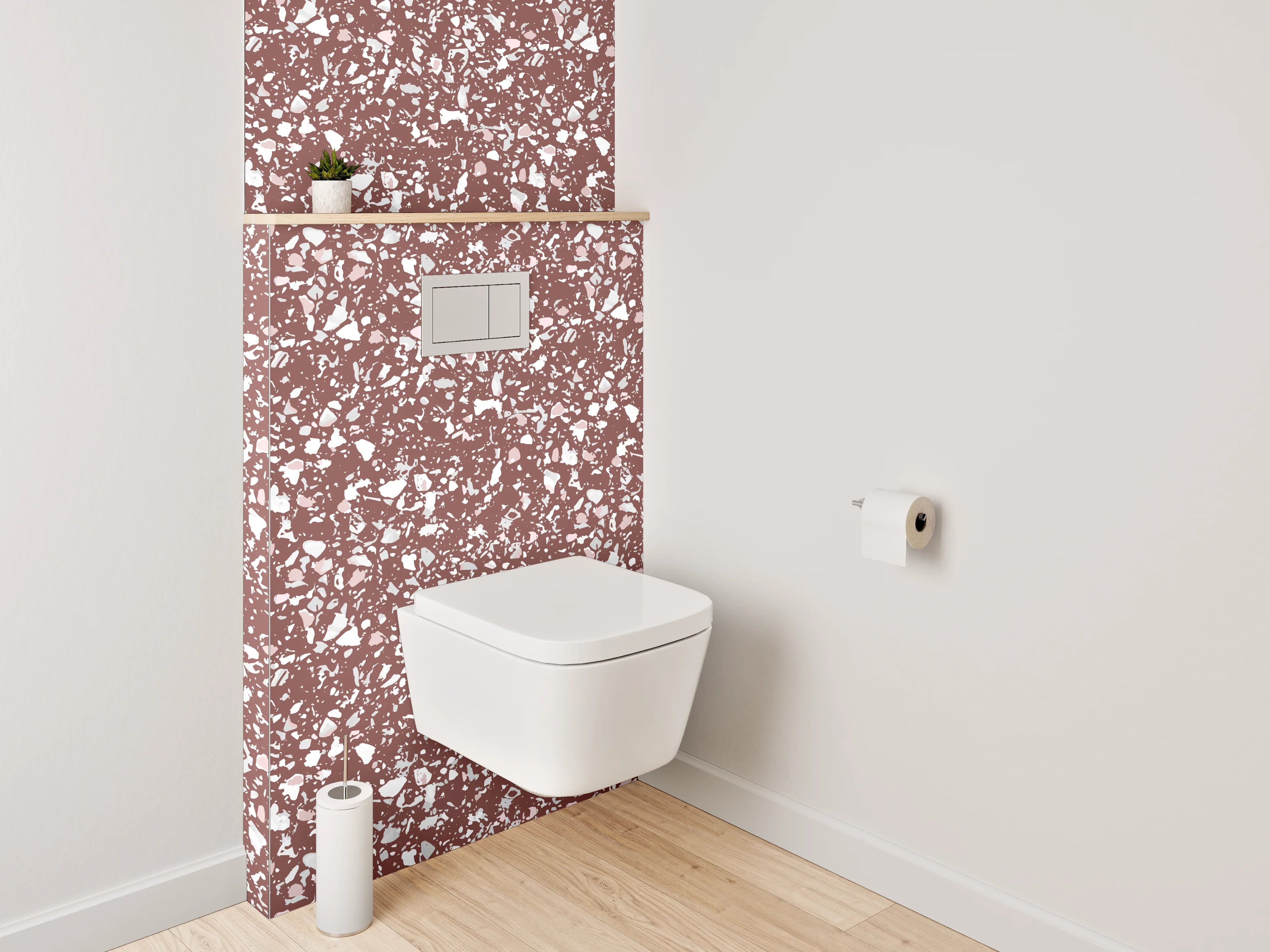 WC-Rückwand - Florales Mosaikmuster Braun Weiß