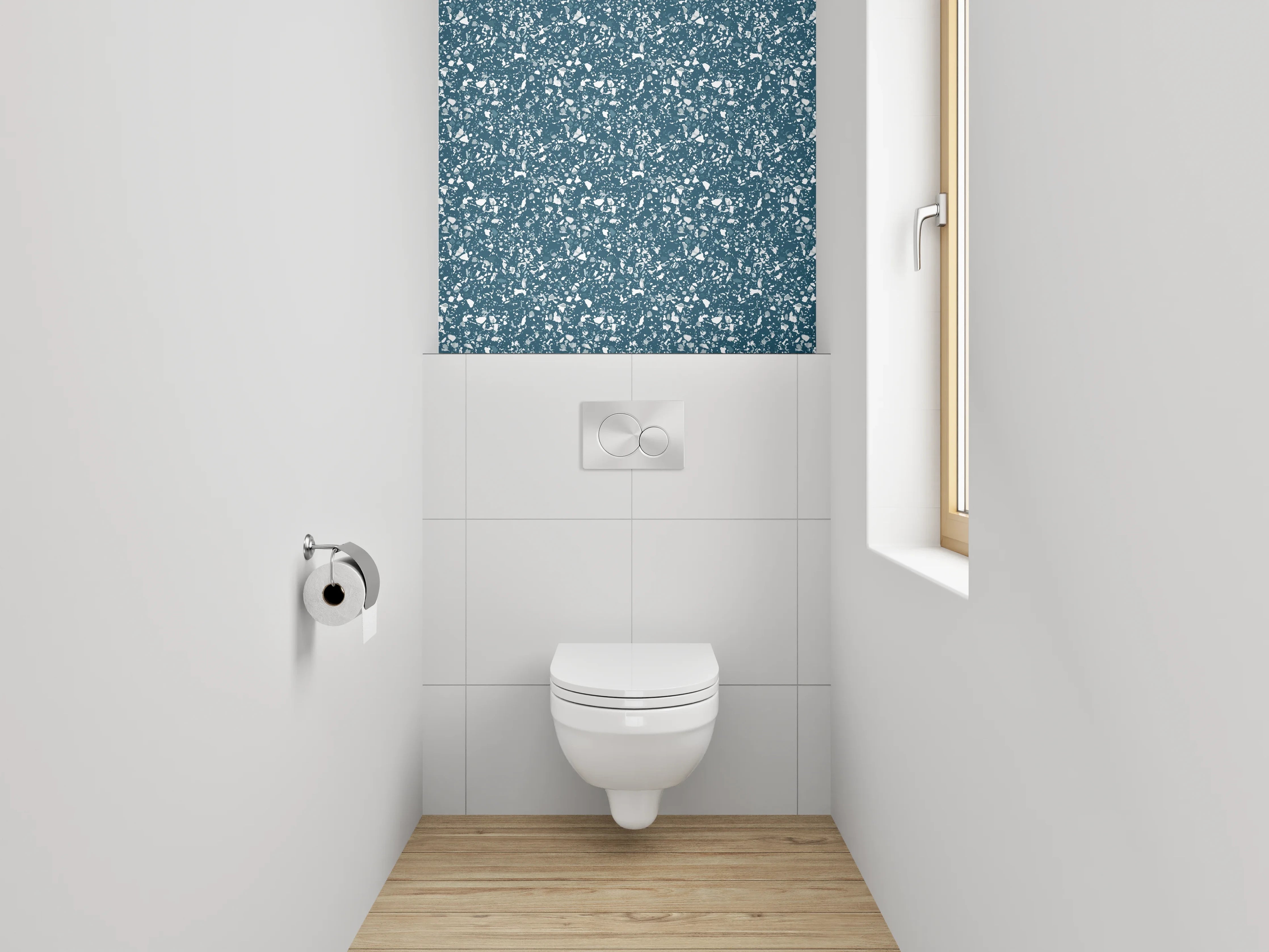 WC-Rückwand - Florales Muster Blau Weiß Modern