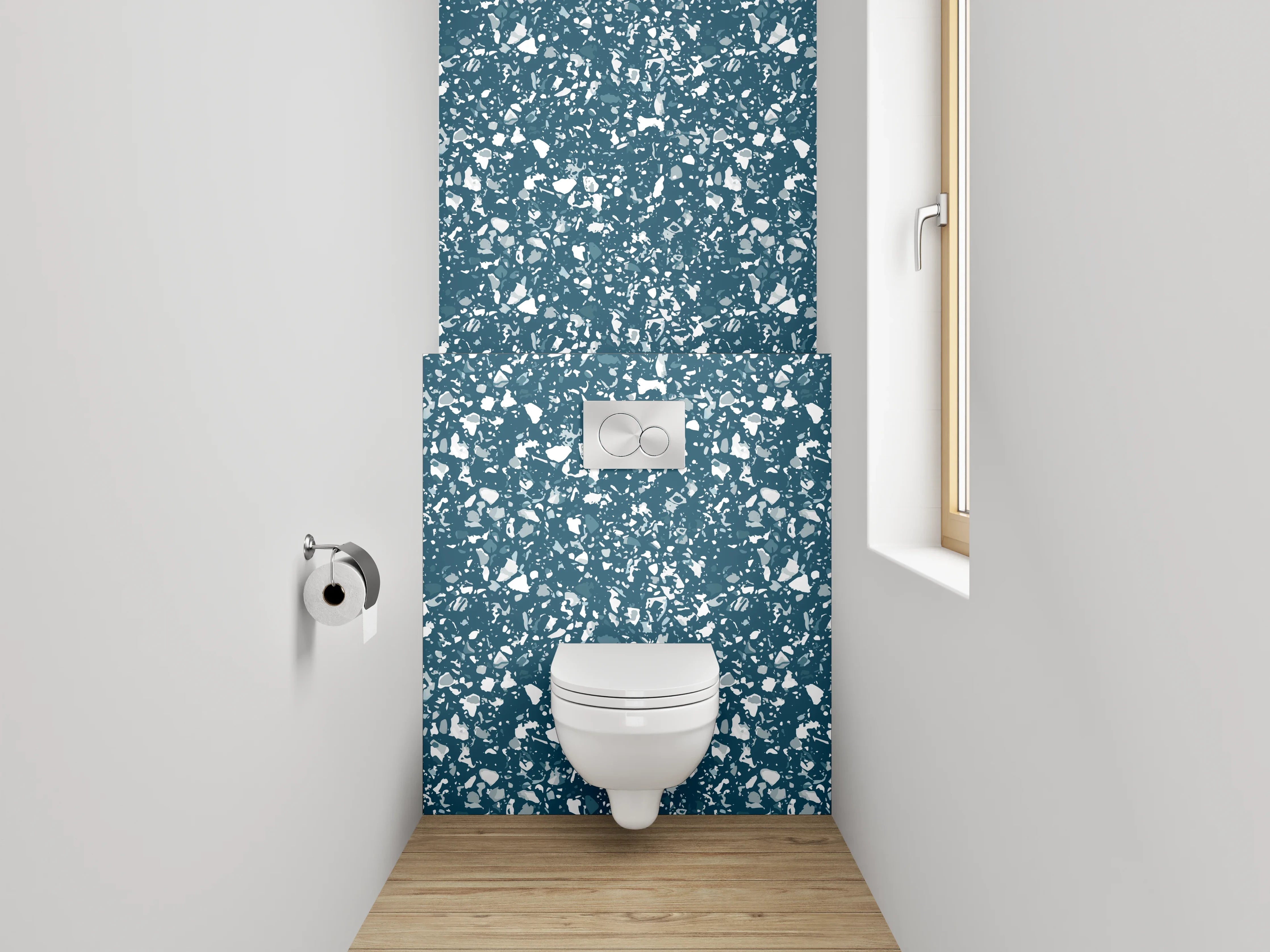 WC-Rückwand - Florales Muster Blau Weiß Modern