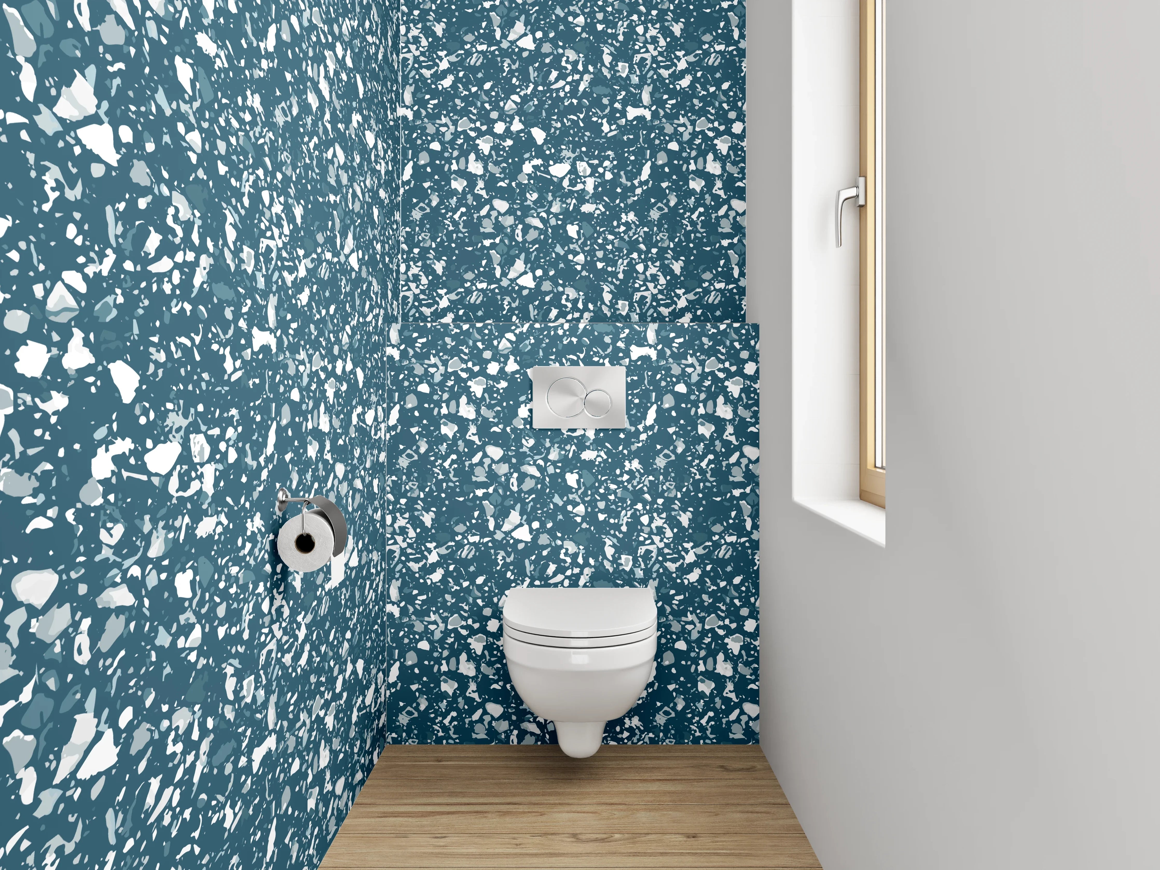 WC-Rückwand - Florales Muster Blau Weiß Modern