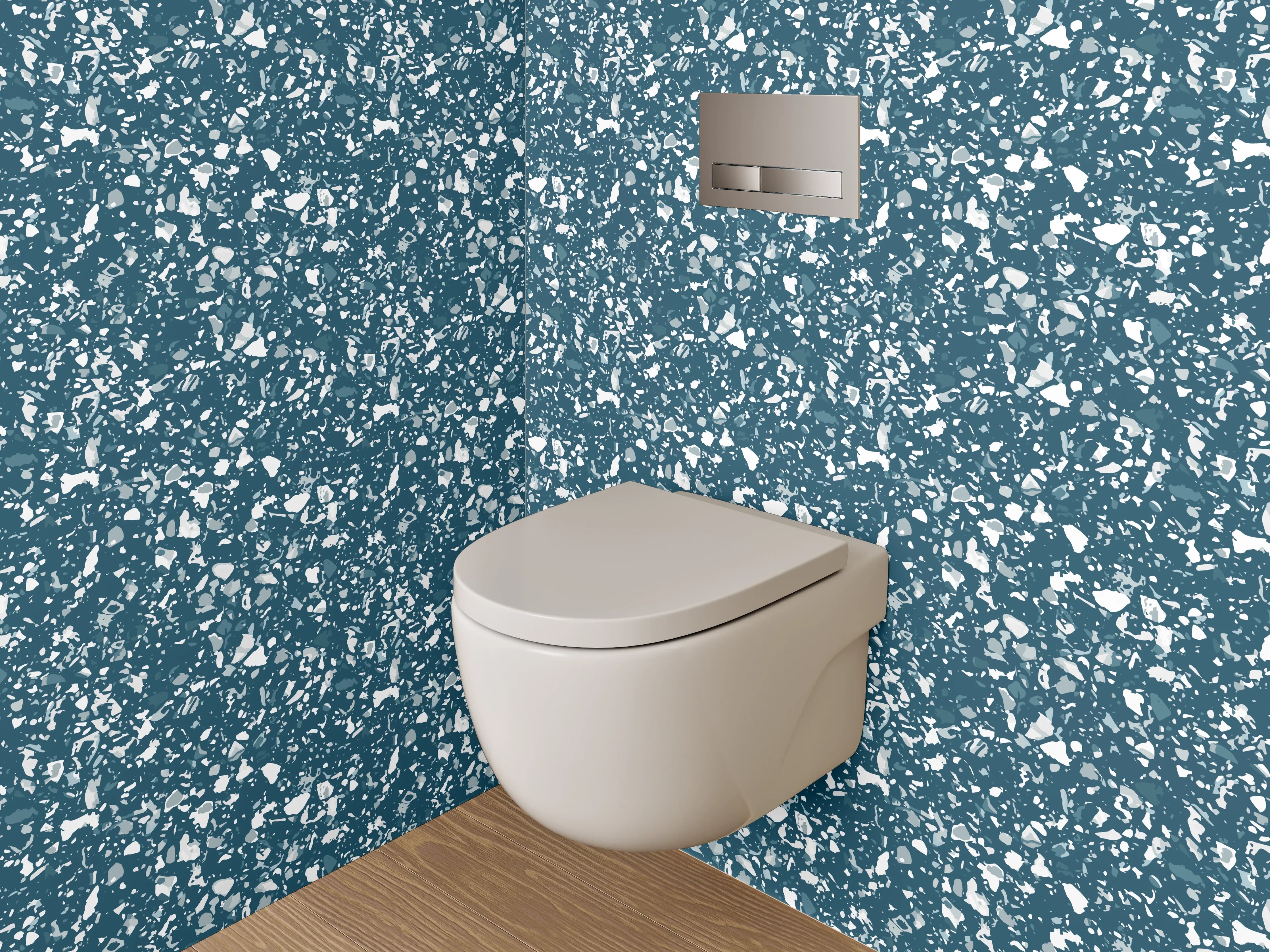 WC-Rückwand - Florales Muster Blau Weiß Modern