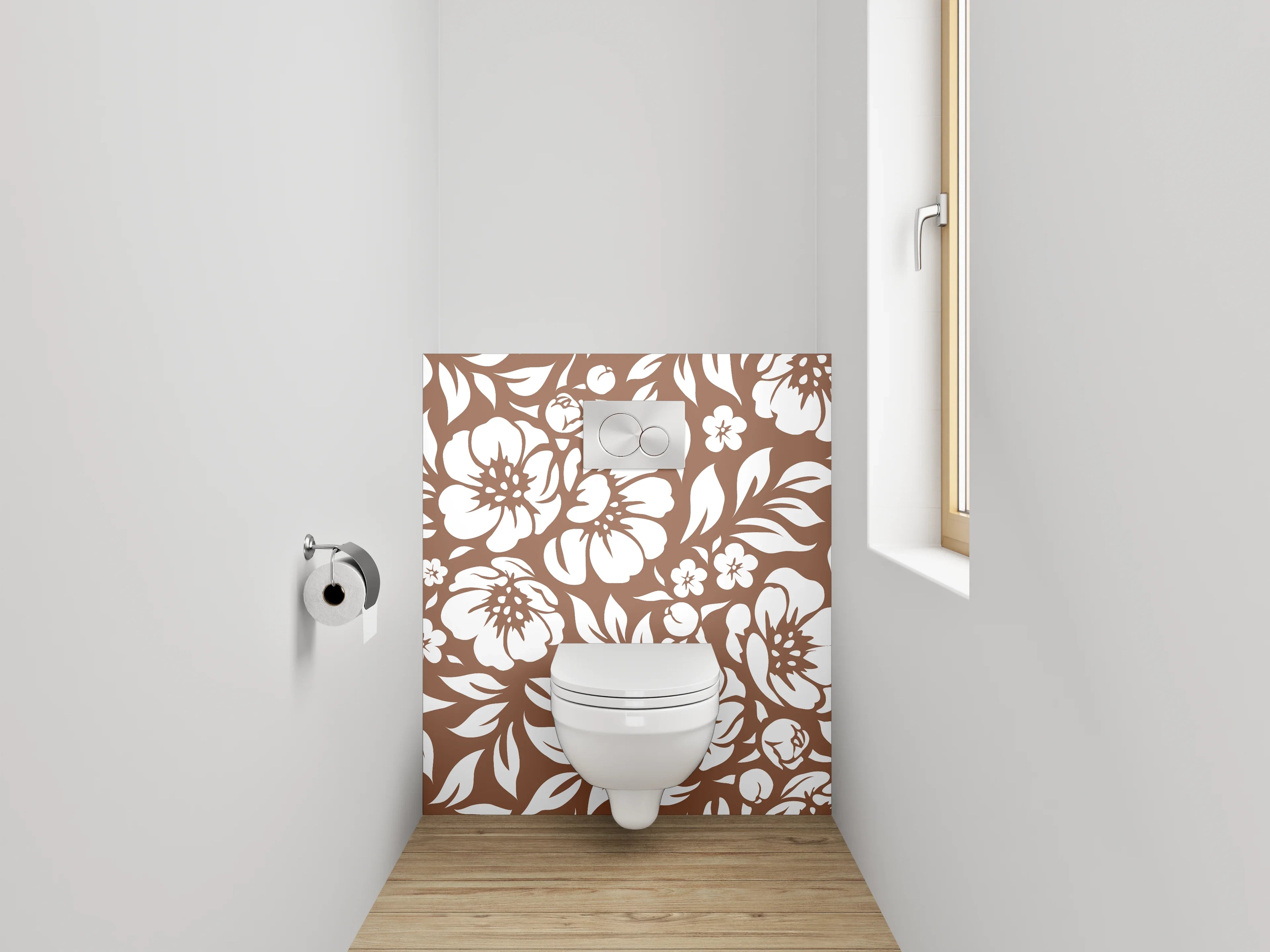 WC-Rückwand - Florales Muster Braun Weiß