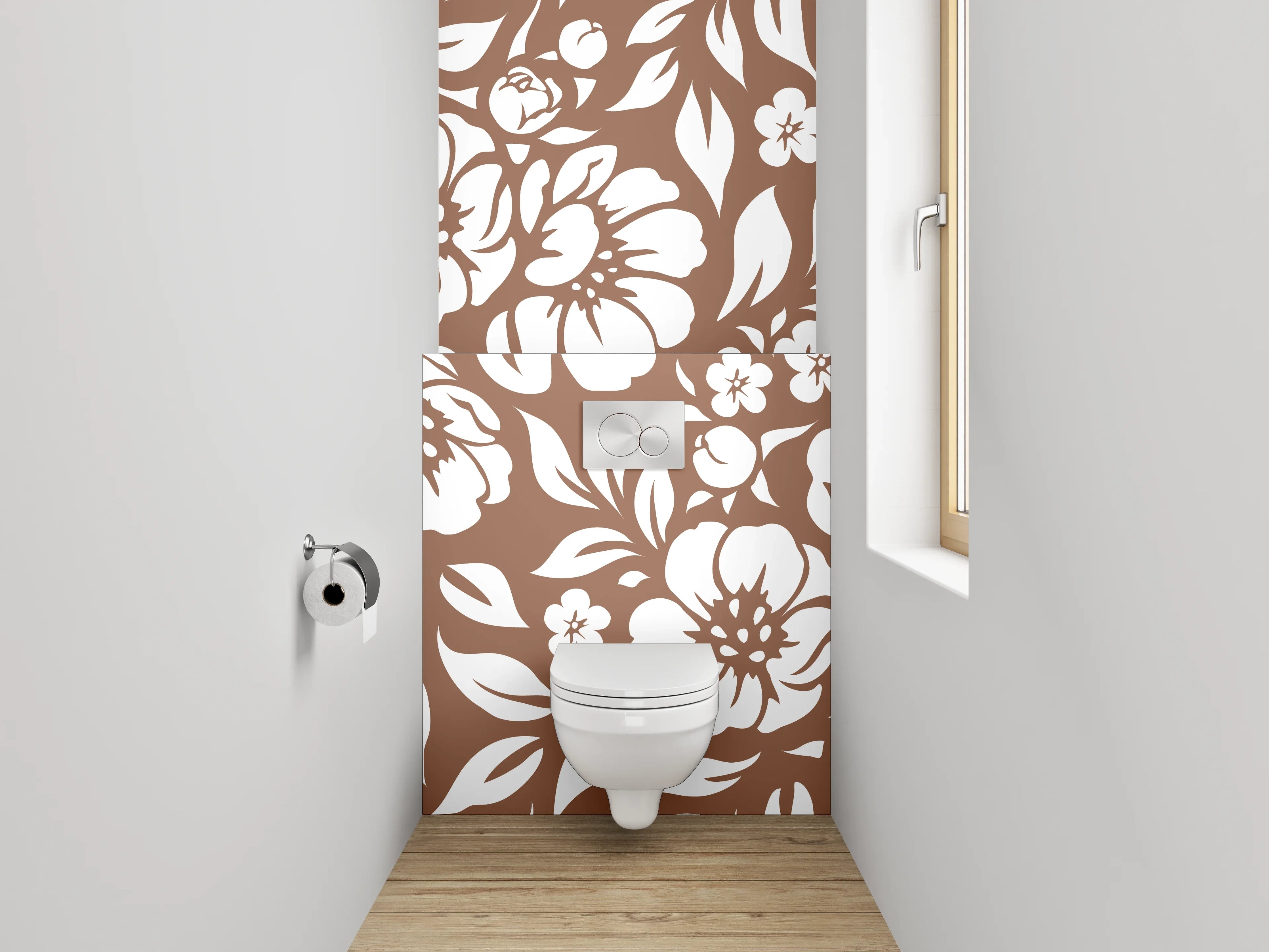 WC-Rückwand - Florales Muster Braun Weiß