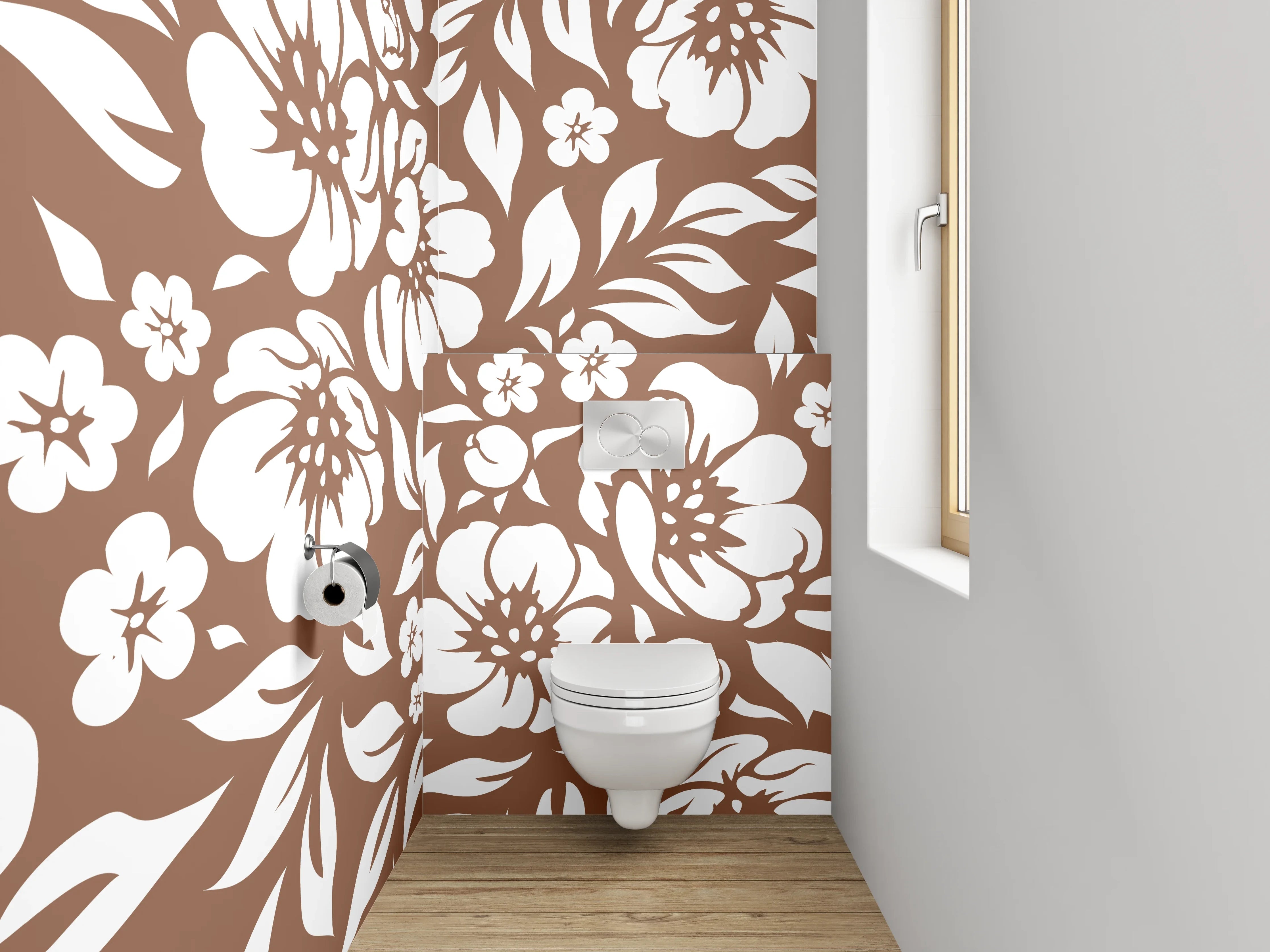 WC-Rückwand - Florales Muster Braun Weiß