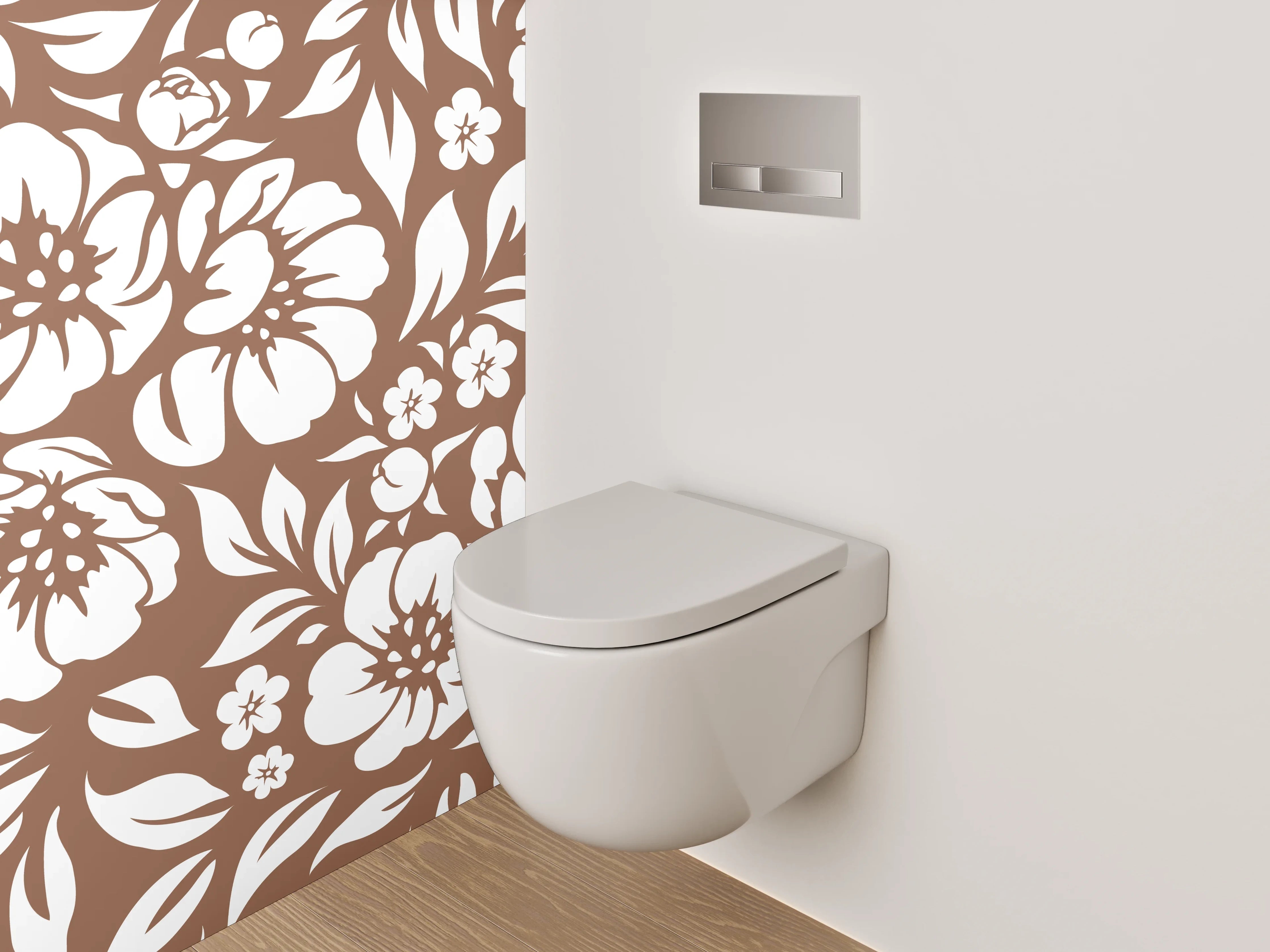 WC-Rückwand - Florales Muster Braun Weiß