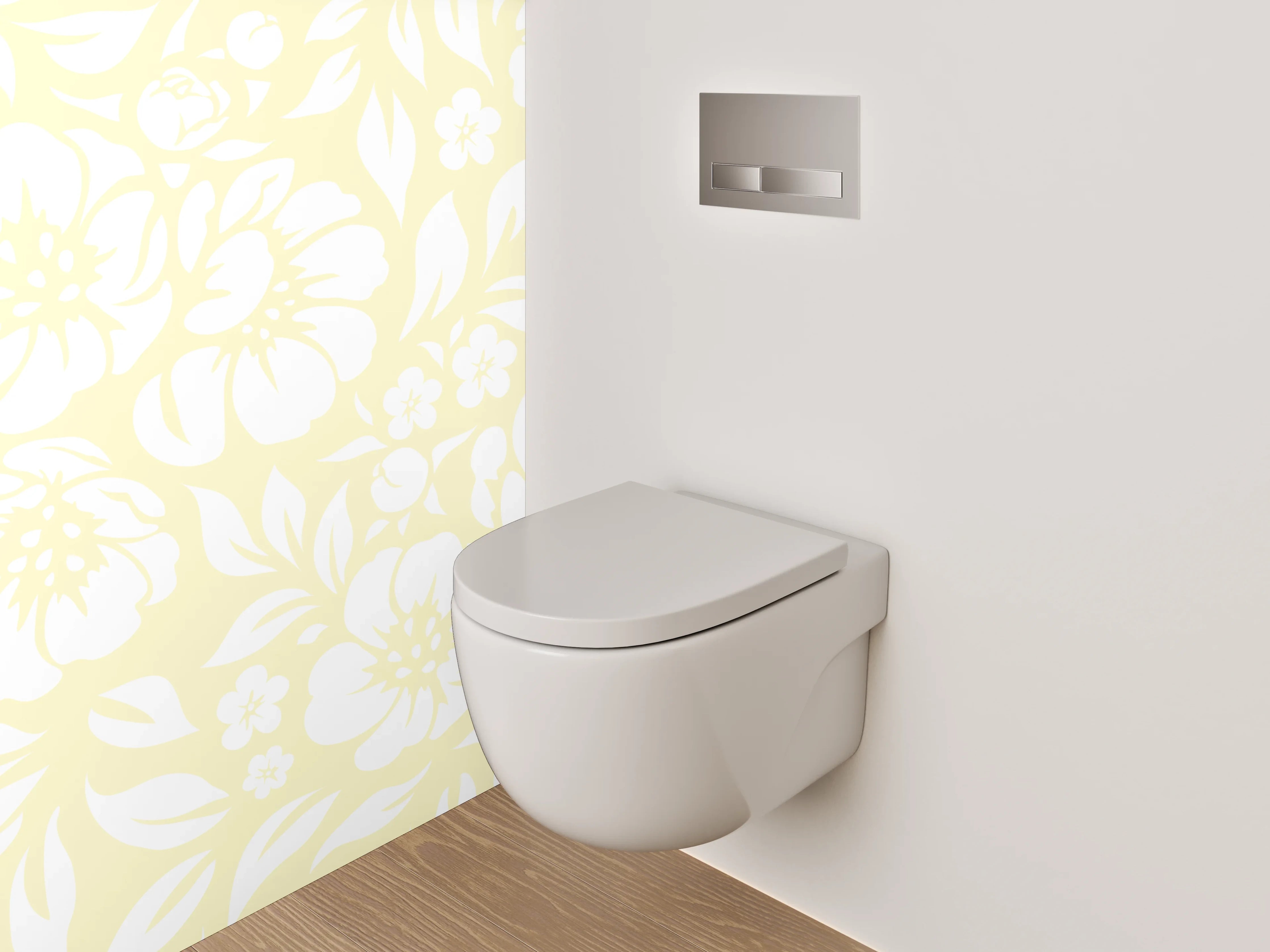 WC-Rückwand - Florales Muster Gelb Weiß